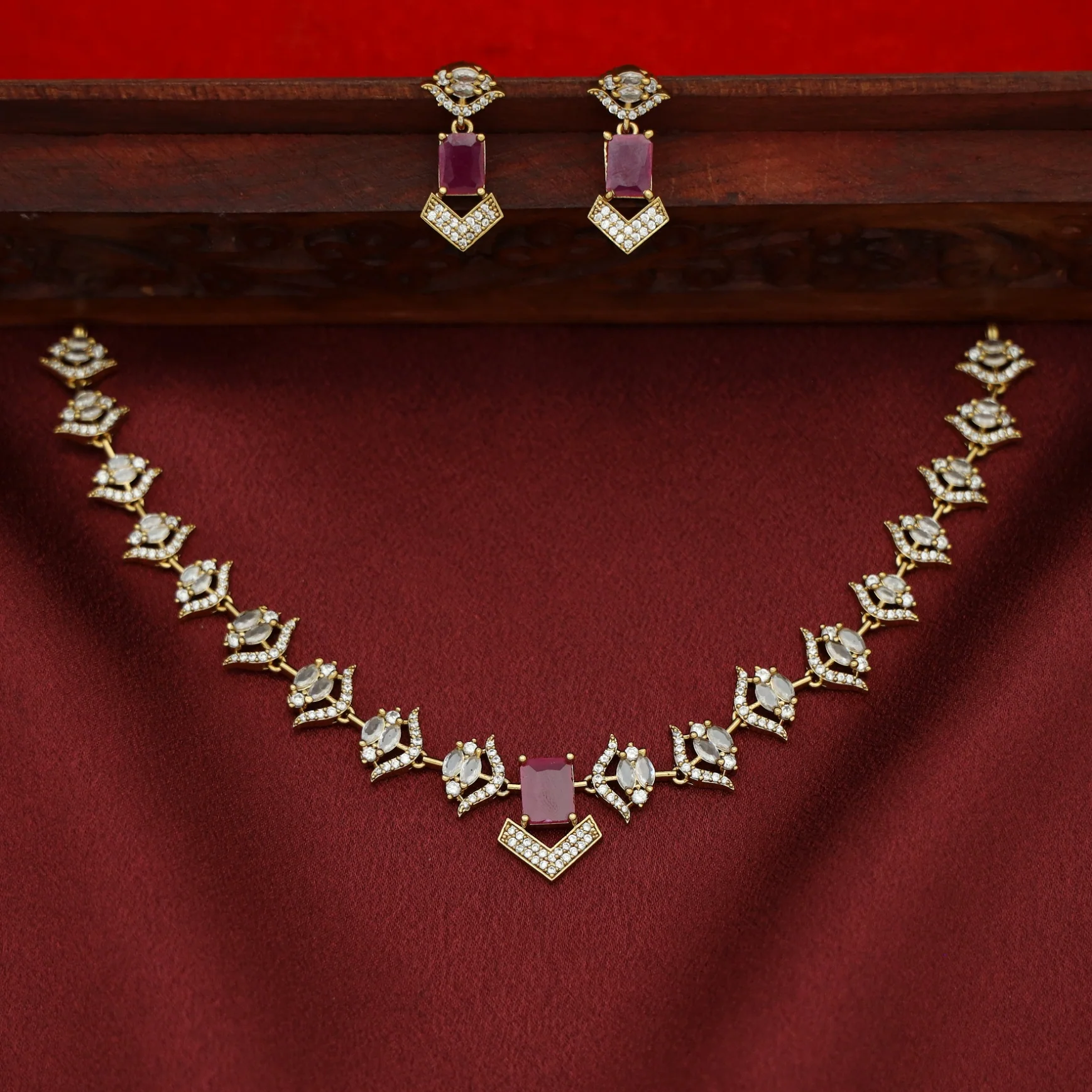 Varshita AD Stone Short Neckpiece With Earring - Image 2