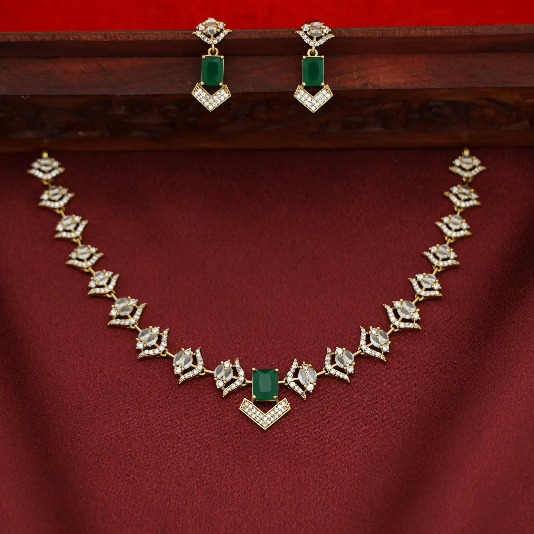 Varshita AD Stone Short Neckpiece With Earring - Image 3
