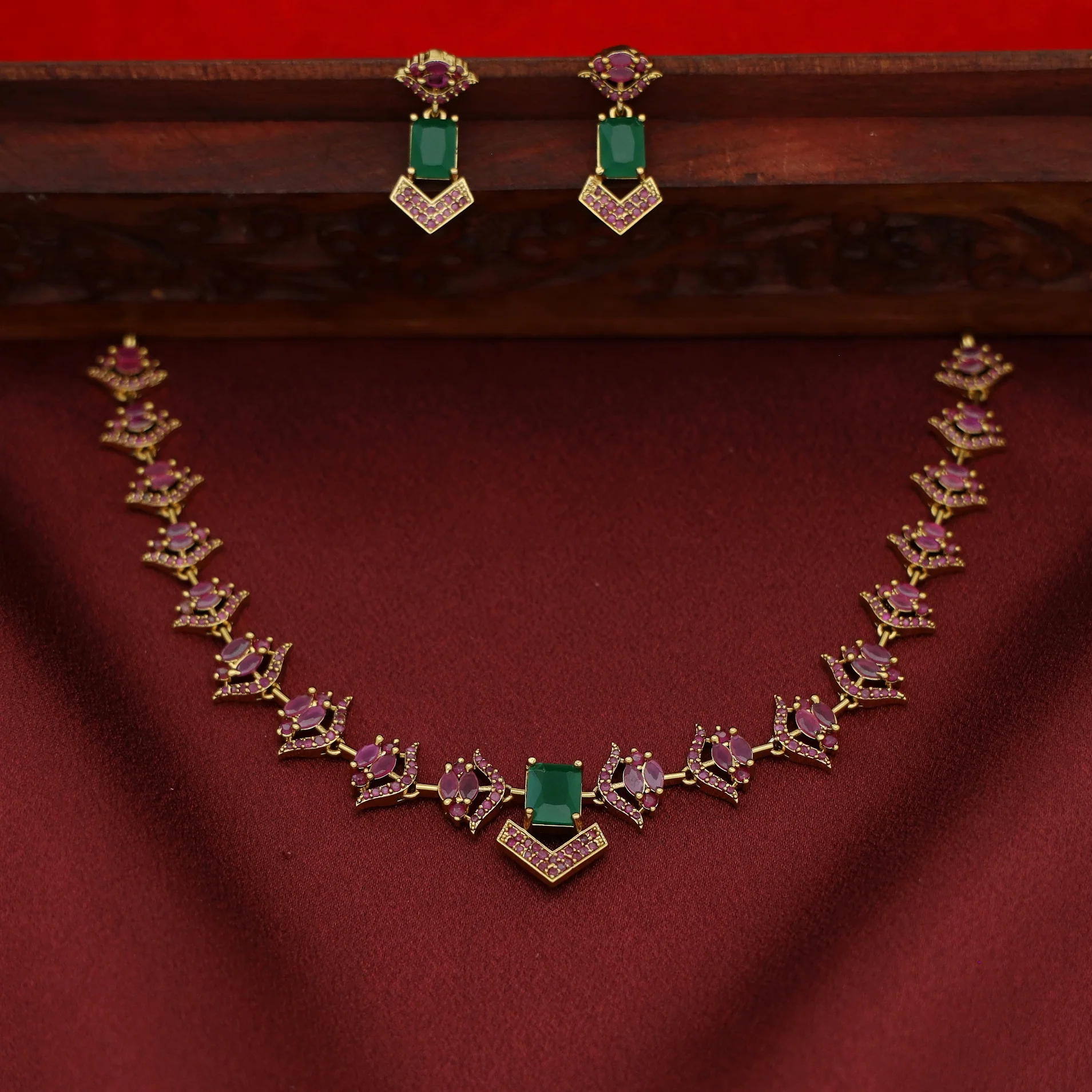 Varshita AD Stone Short Neckpiece With Earring - Image 4