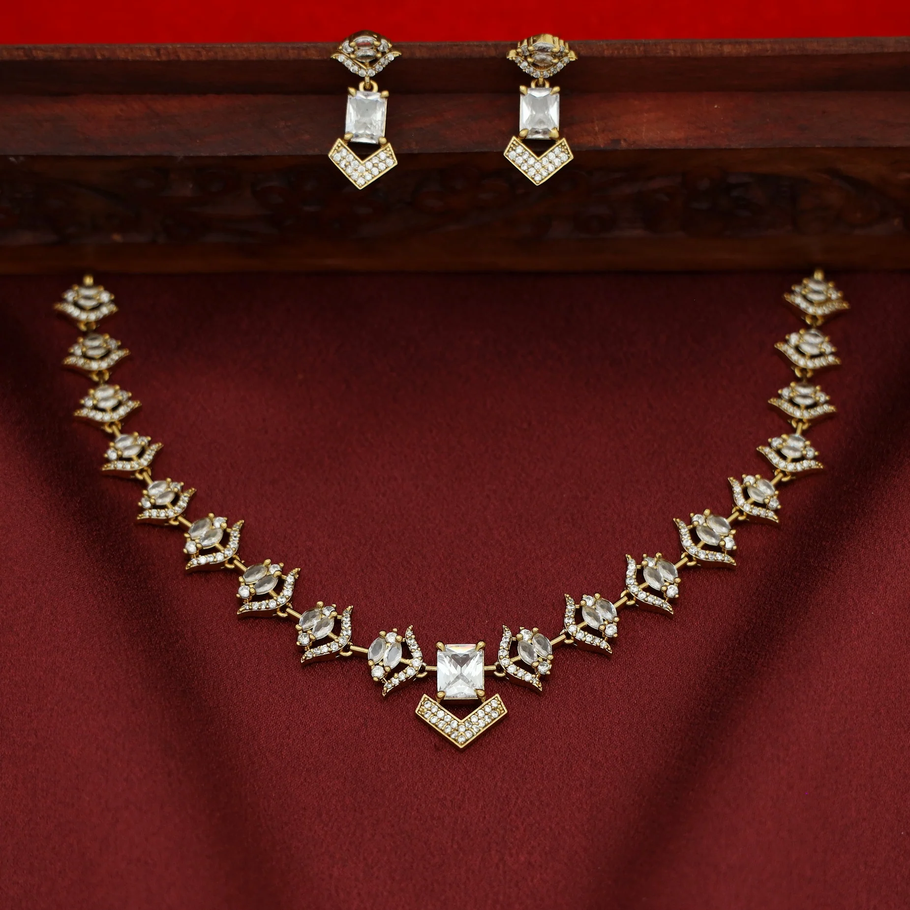 Varshita AD Stone Short Neckpiece With Earring - Image 5