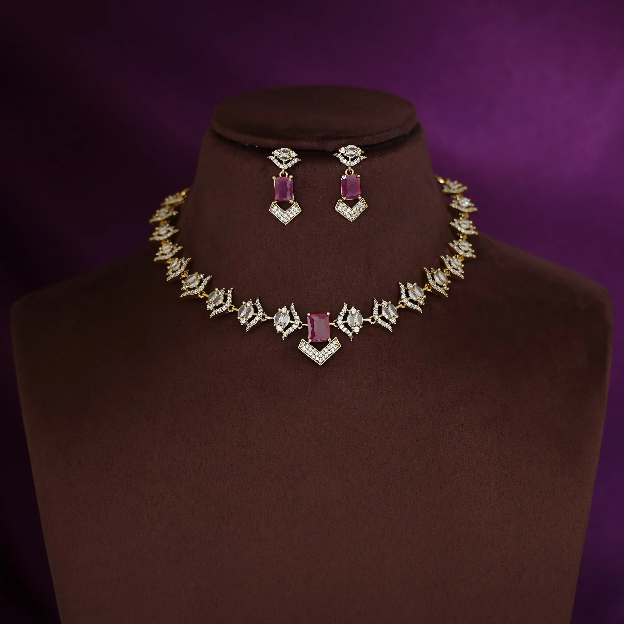 Varshita AD Stone Short Neckpiece With Earring - Image 6