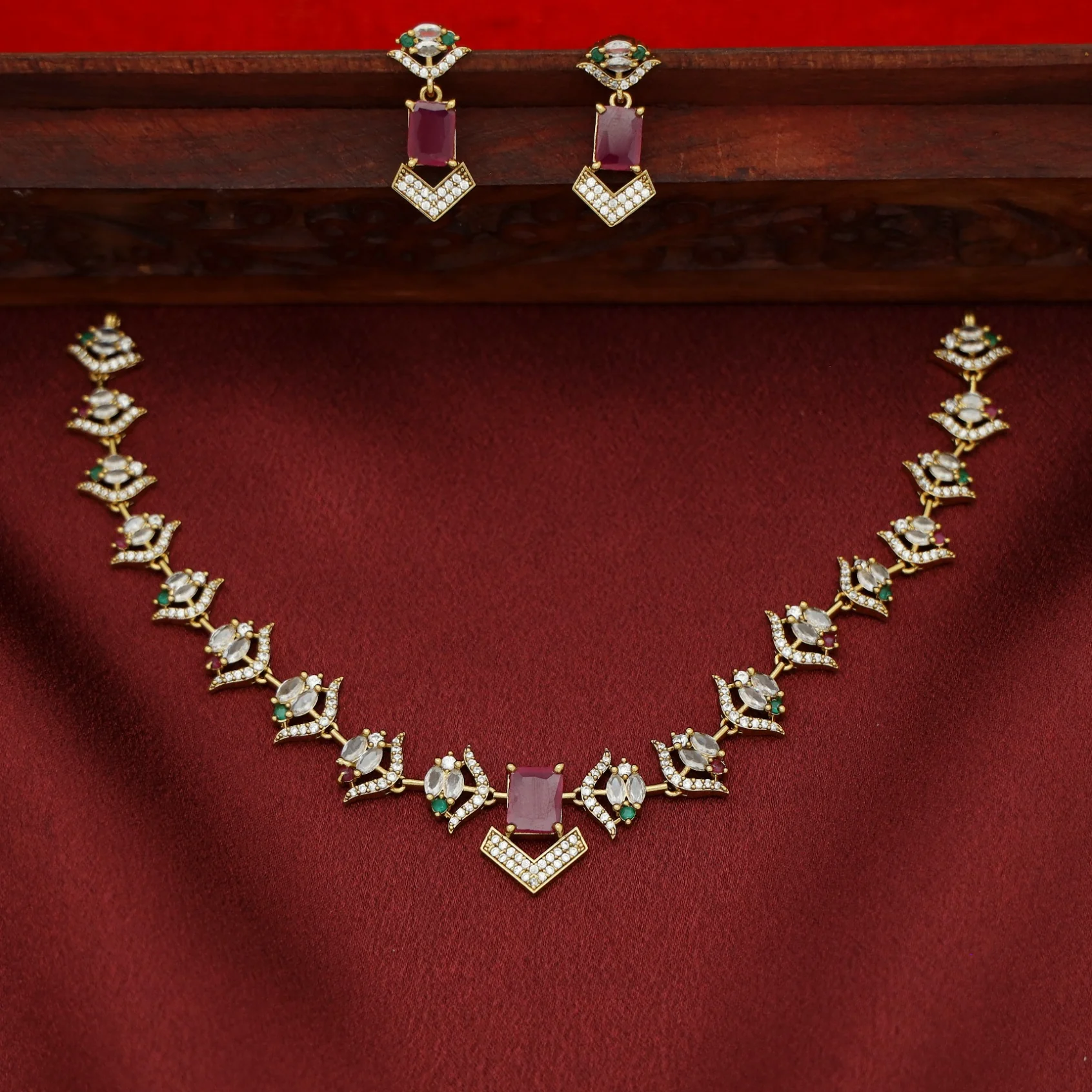 Varshita AD Stone Short Neckpiece With Earring - Image 7