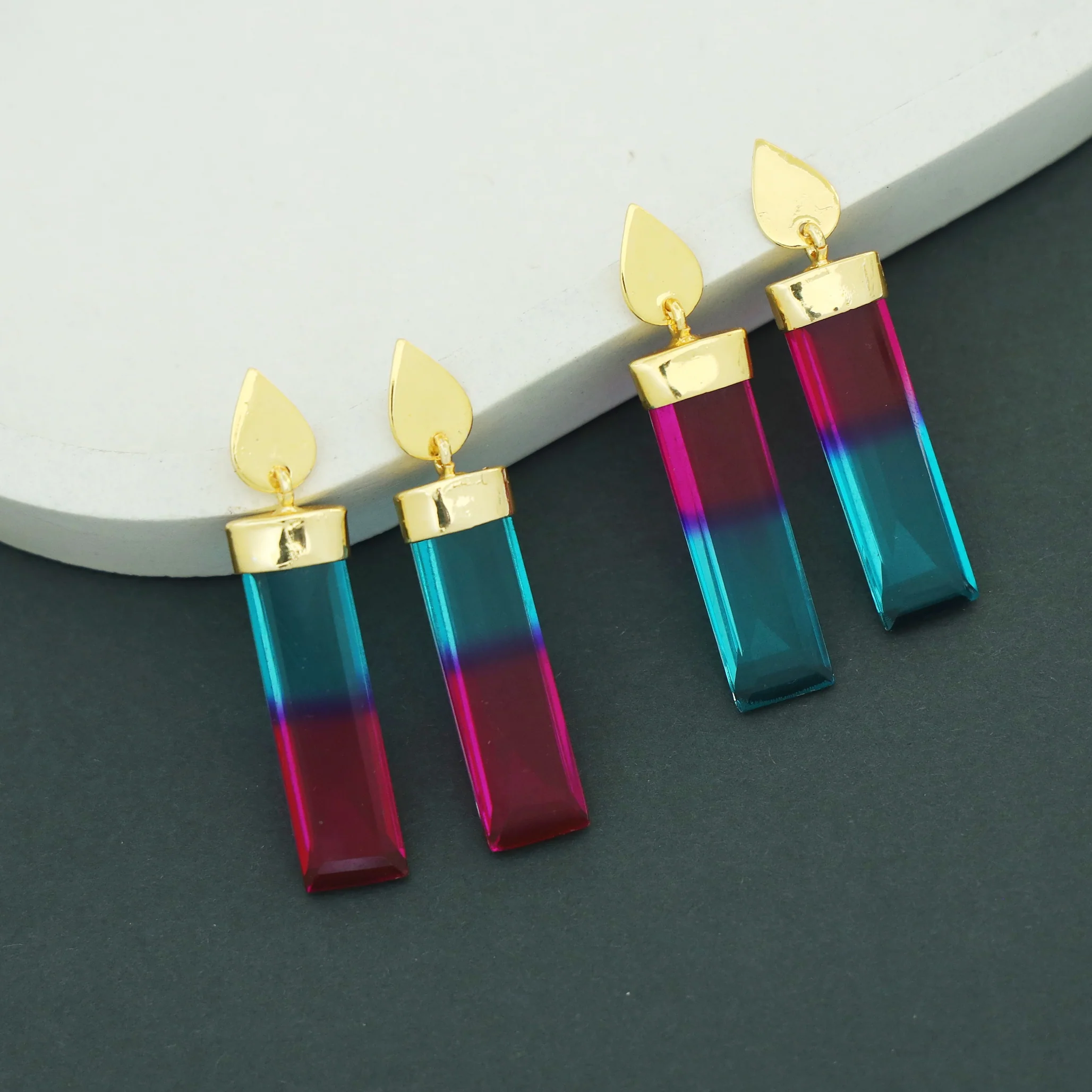 Vartika Golden Drop Glass Rod Earring - Image 14