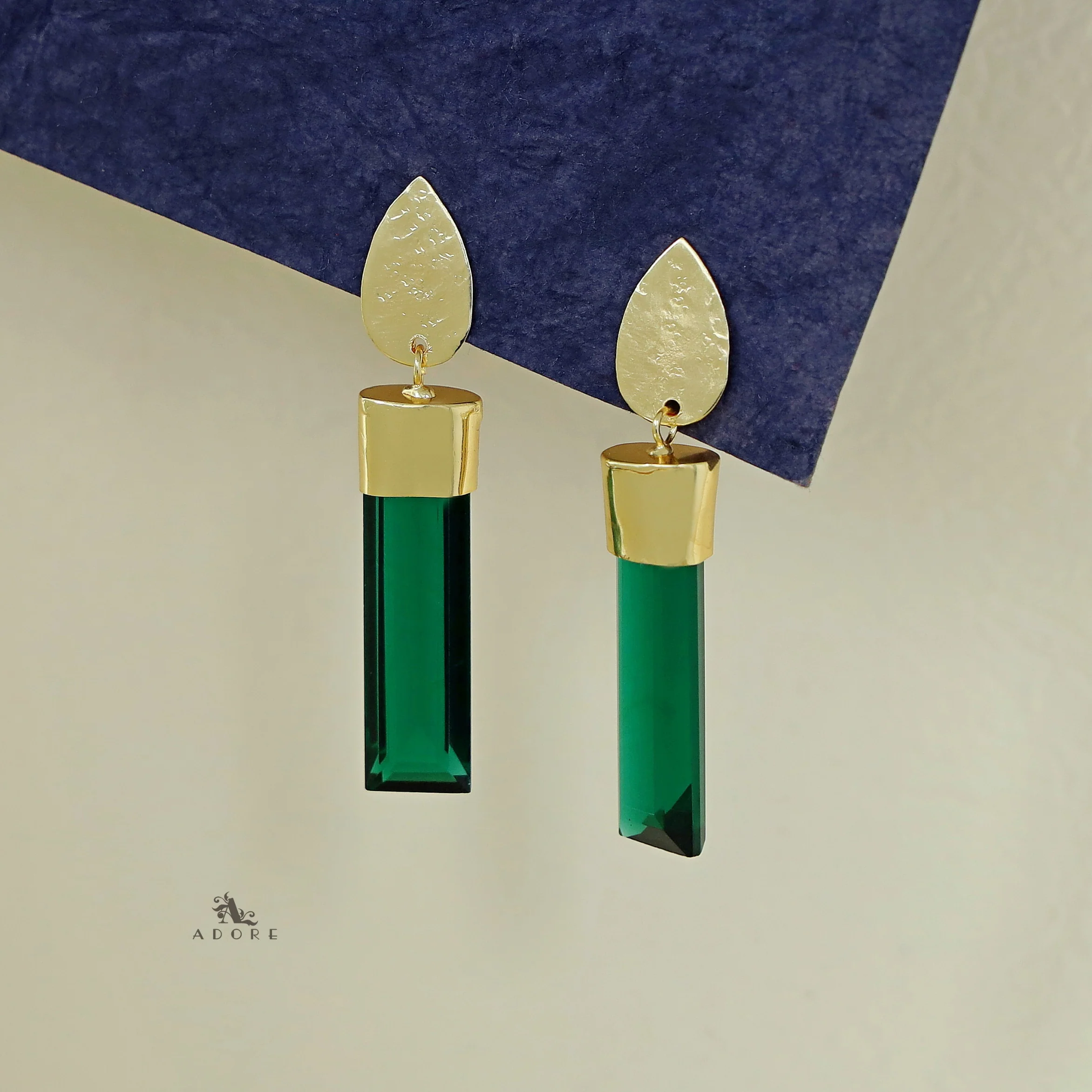 Vartika Golden Drop Glass Rod Earring - Image 3
