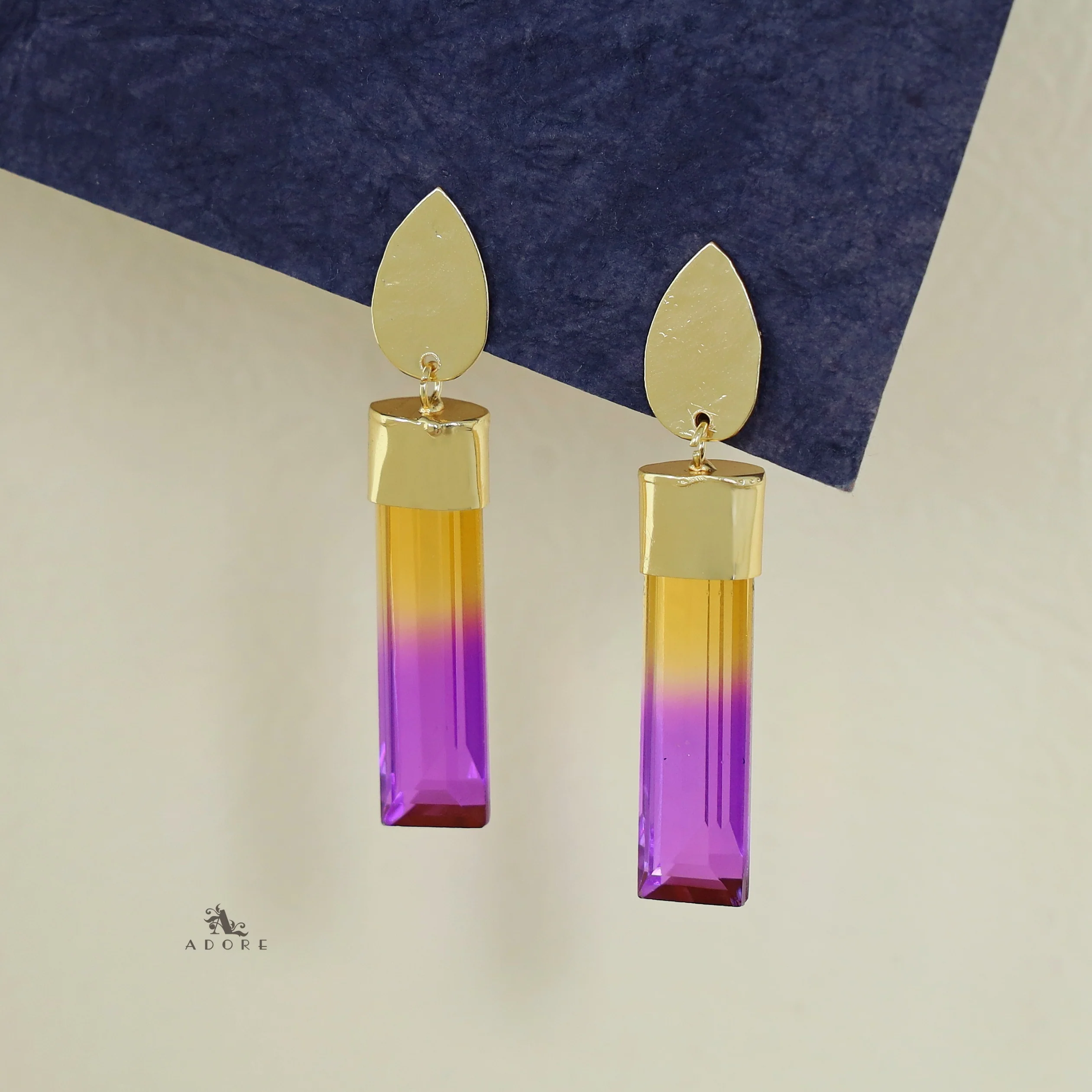 Vartika Golden Drop Glass Rod Earring - Image 6