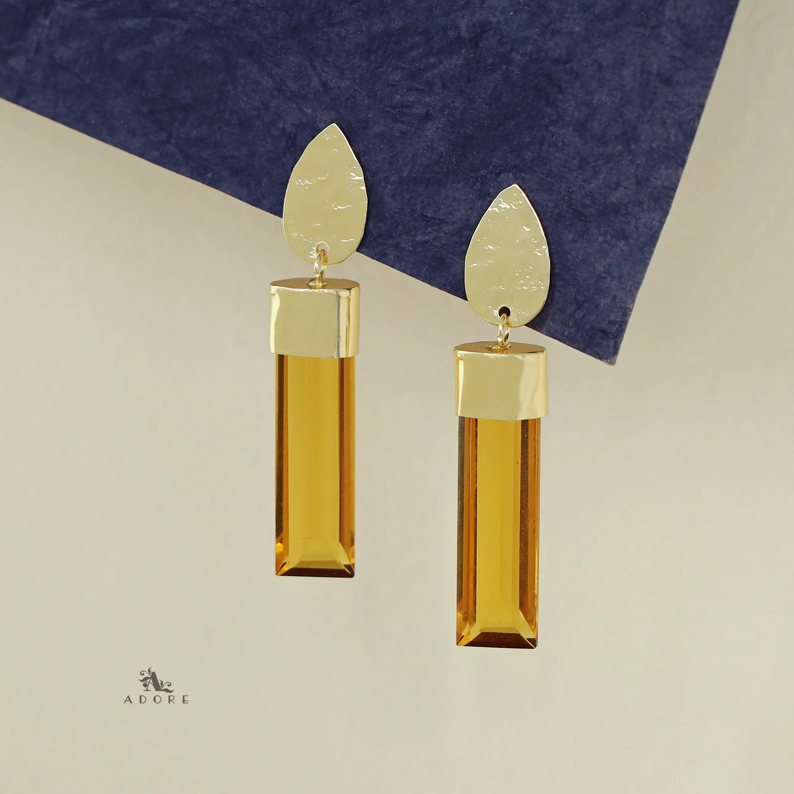 Vartika Golden Drop Glass Rod Earring - Image 7