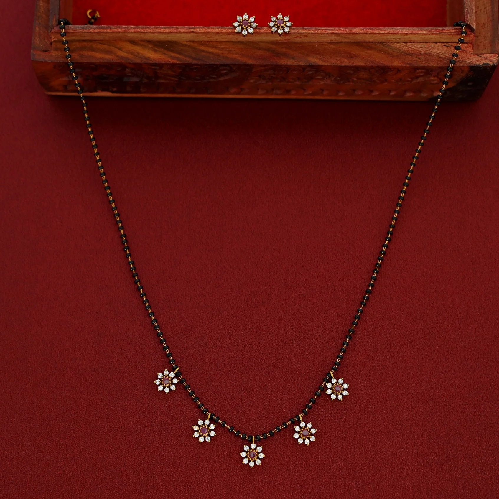 Vasana 5 Floral Long Mangalsutra With Stud - Image 3