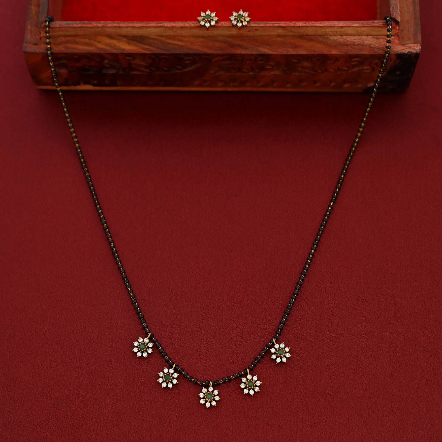 Vasana 5 Floral Long Mangalsutra With Stud - Image 6