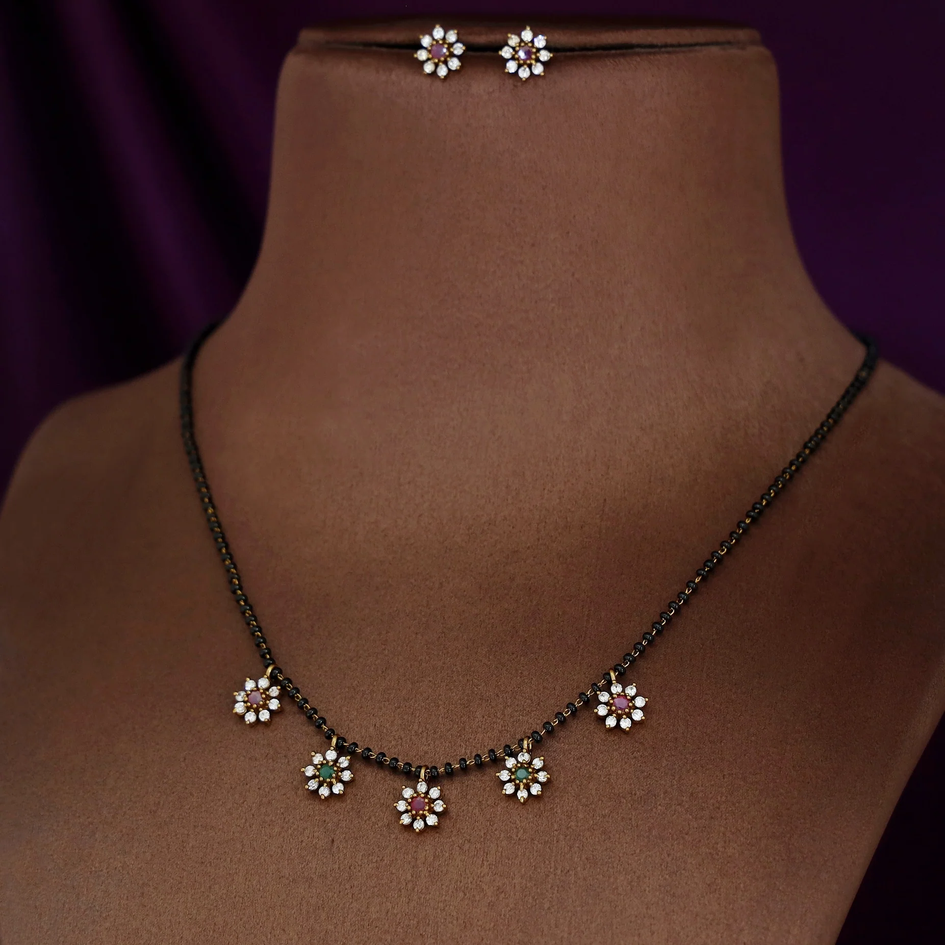 Vasana 5 Floral Long Mangalsutra With Stud - Image 7