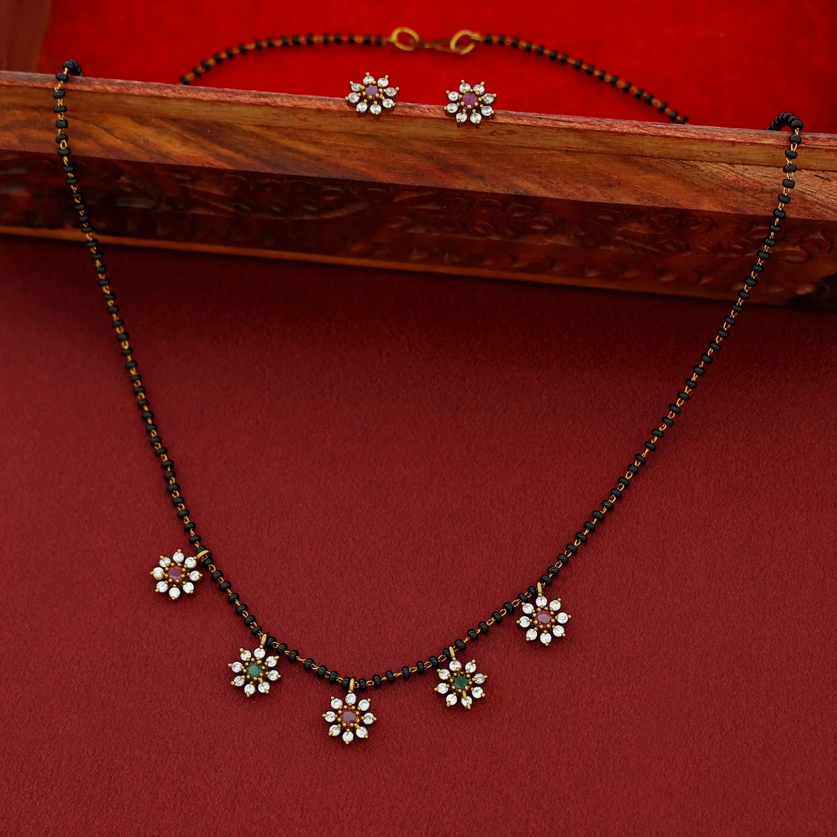 Vasana 5 Floral Long Mangalsutra With Stud - Image 8