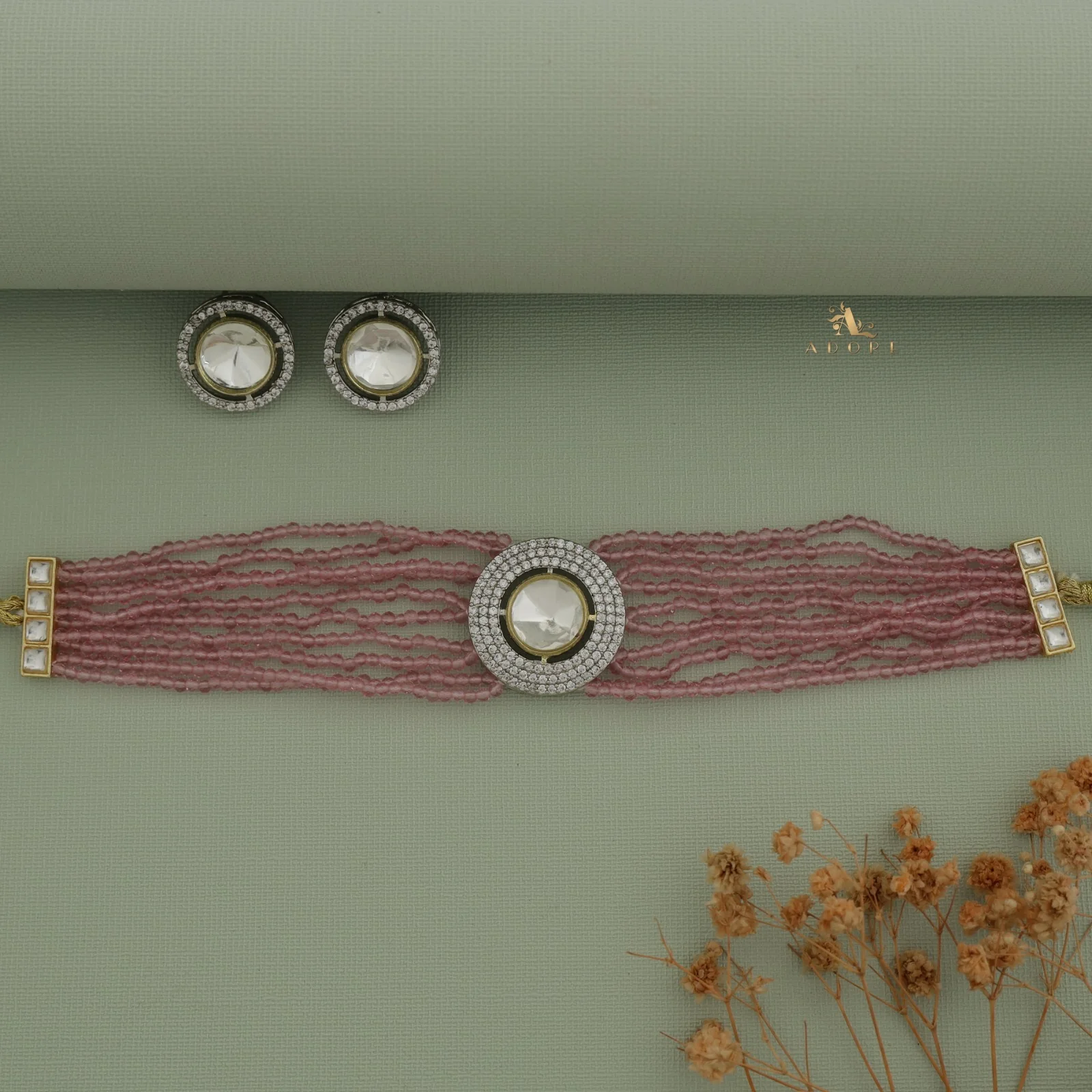 Vasvi Polki Kundan Choker With Earring - Image 11