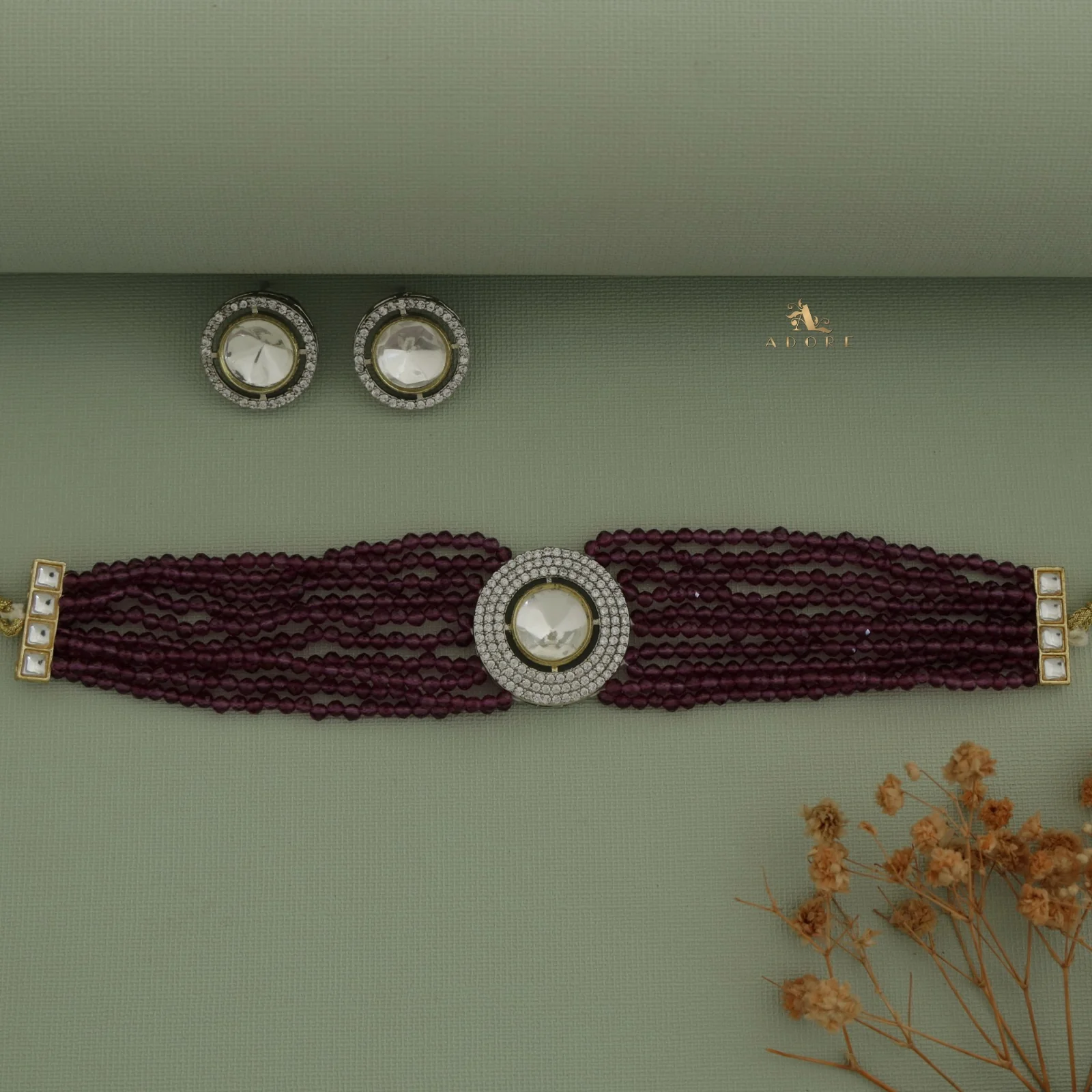 Vasvi Polki Kundan Choker With Earring - Image 8
