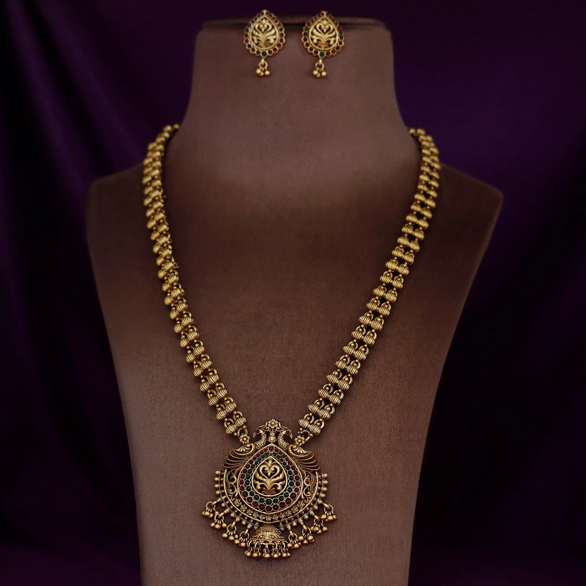 Vedansha Long Haram Neckpiece With Earring - Image 3