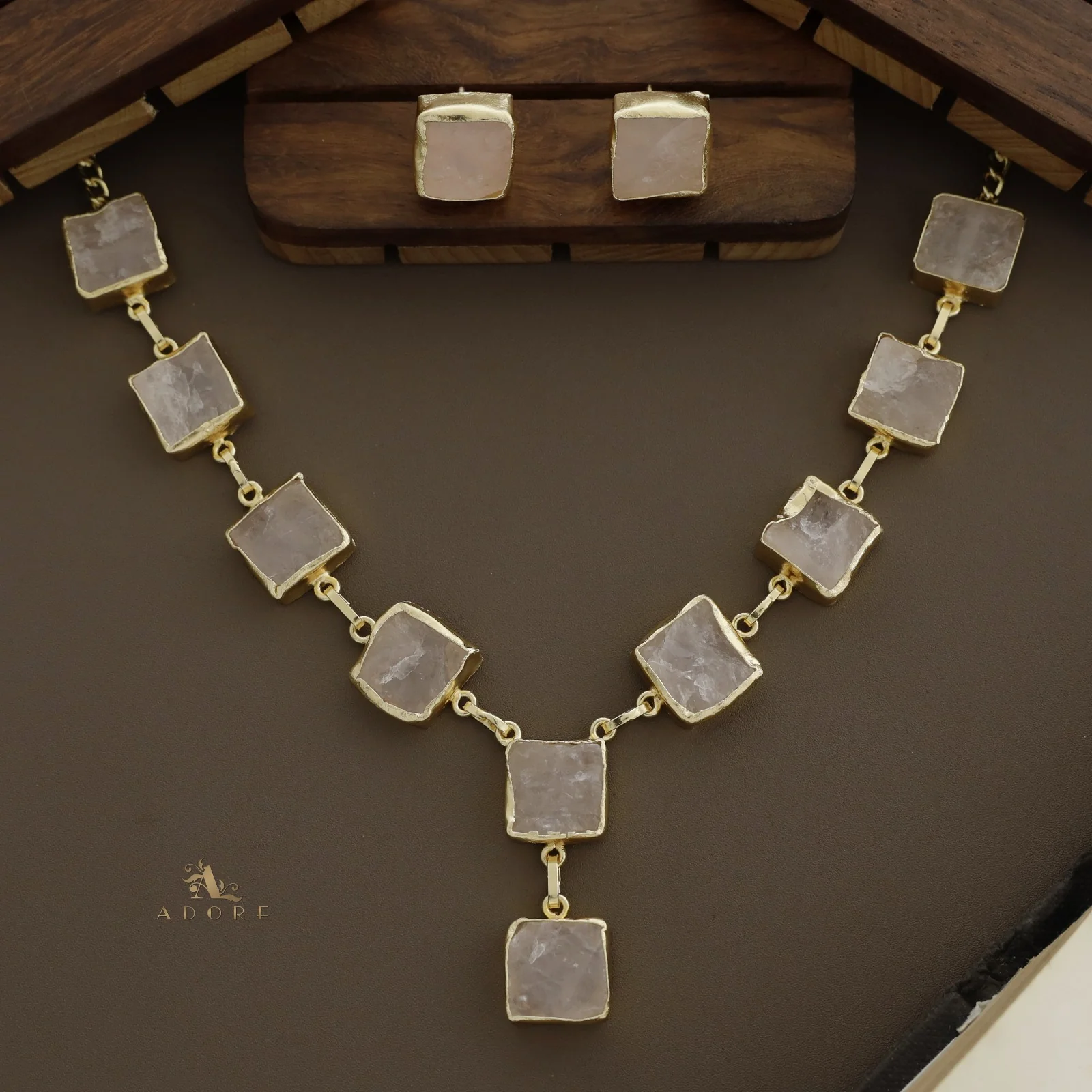 Velora Square Raw Stone Neckpiece With Stud - Image 10