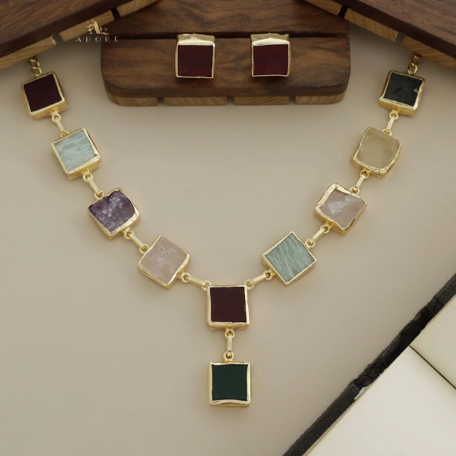 Velora Square Raw Stone Neckpiece With Stud - Image 16