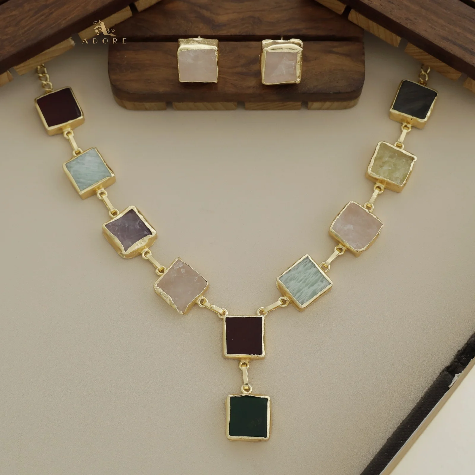 Velora Square Raw Stone Neckpiece With Stud - Image 19
