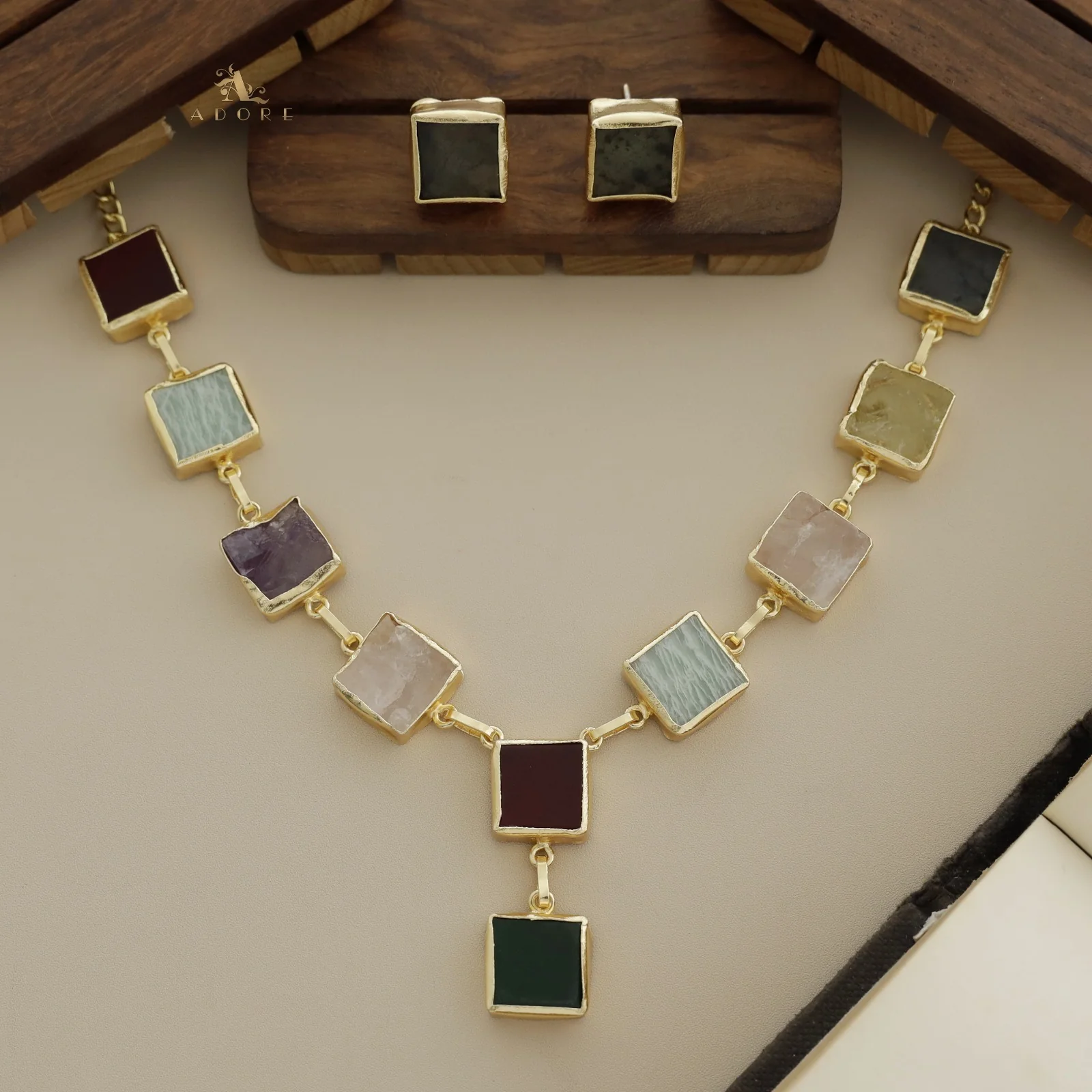 Velora Square Raw Stone Neckpiece With Stud - Image 20