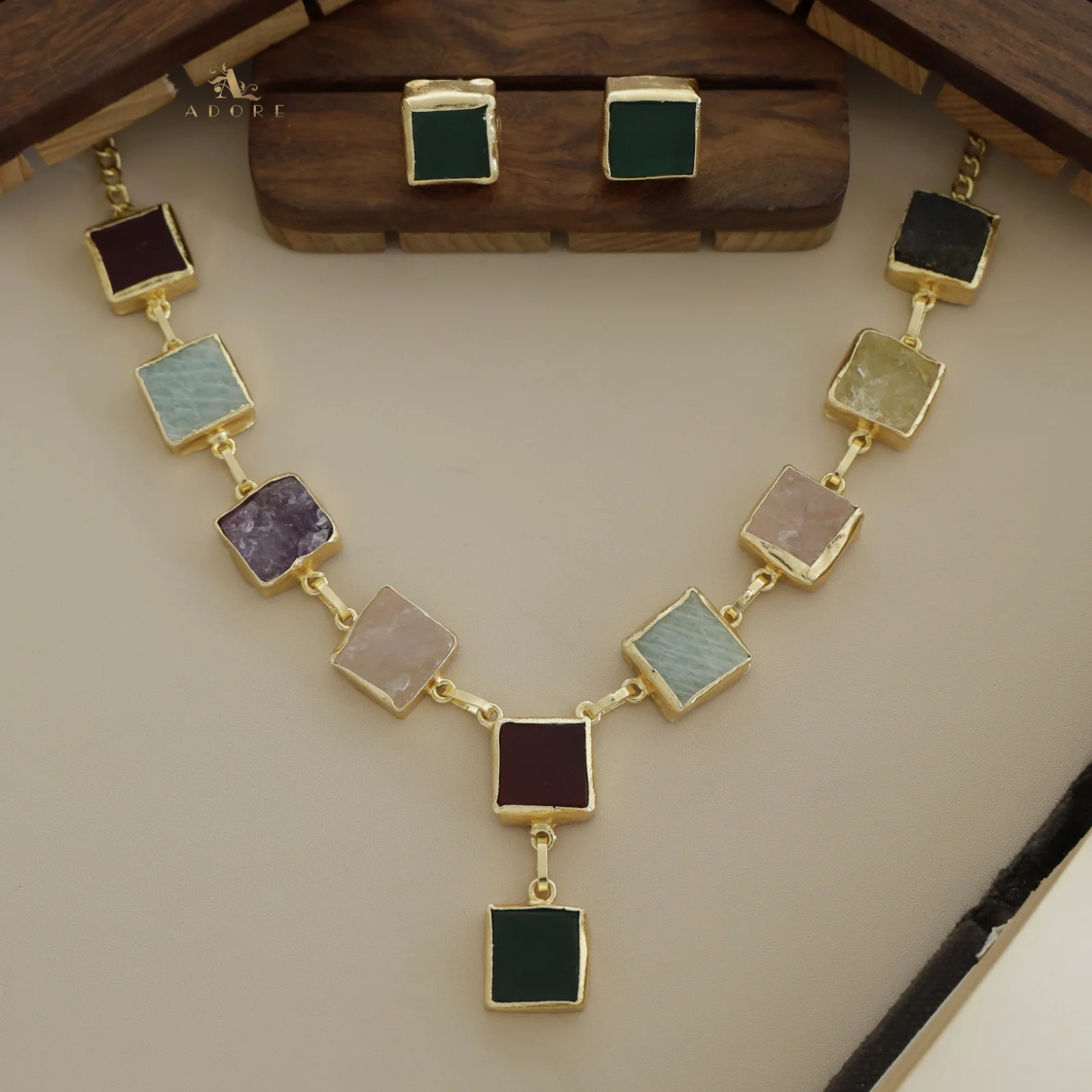 Velora Square Raw Stone Neckpiece With Stud - Image 21