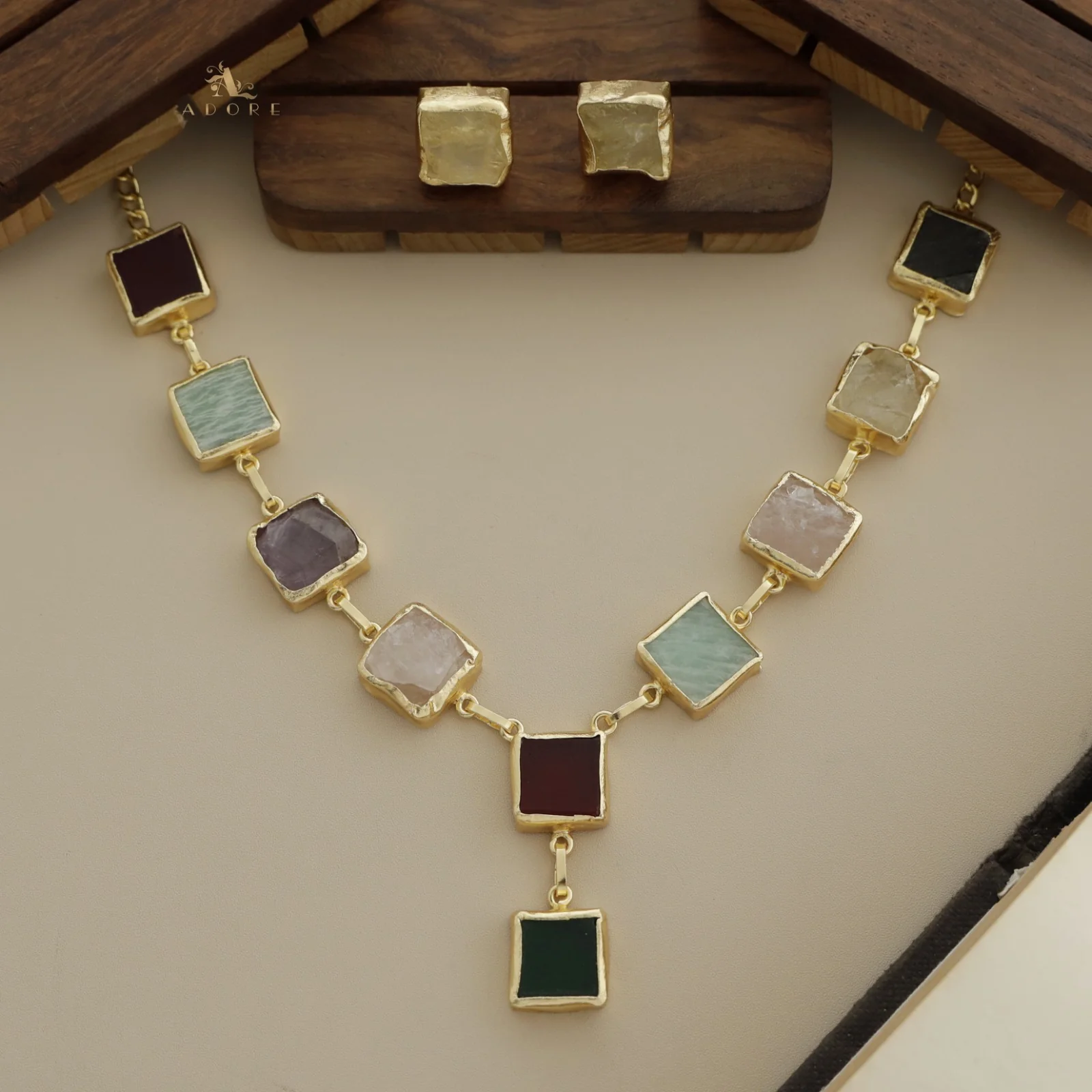 Velora Square Raw Stone Neckpiece With Stud - Image 23