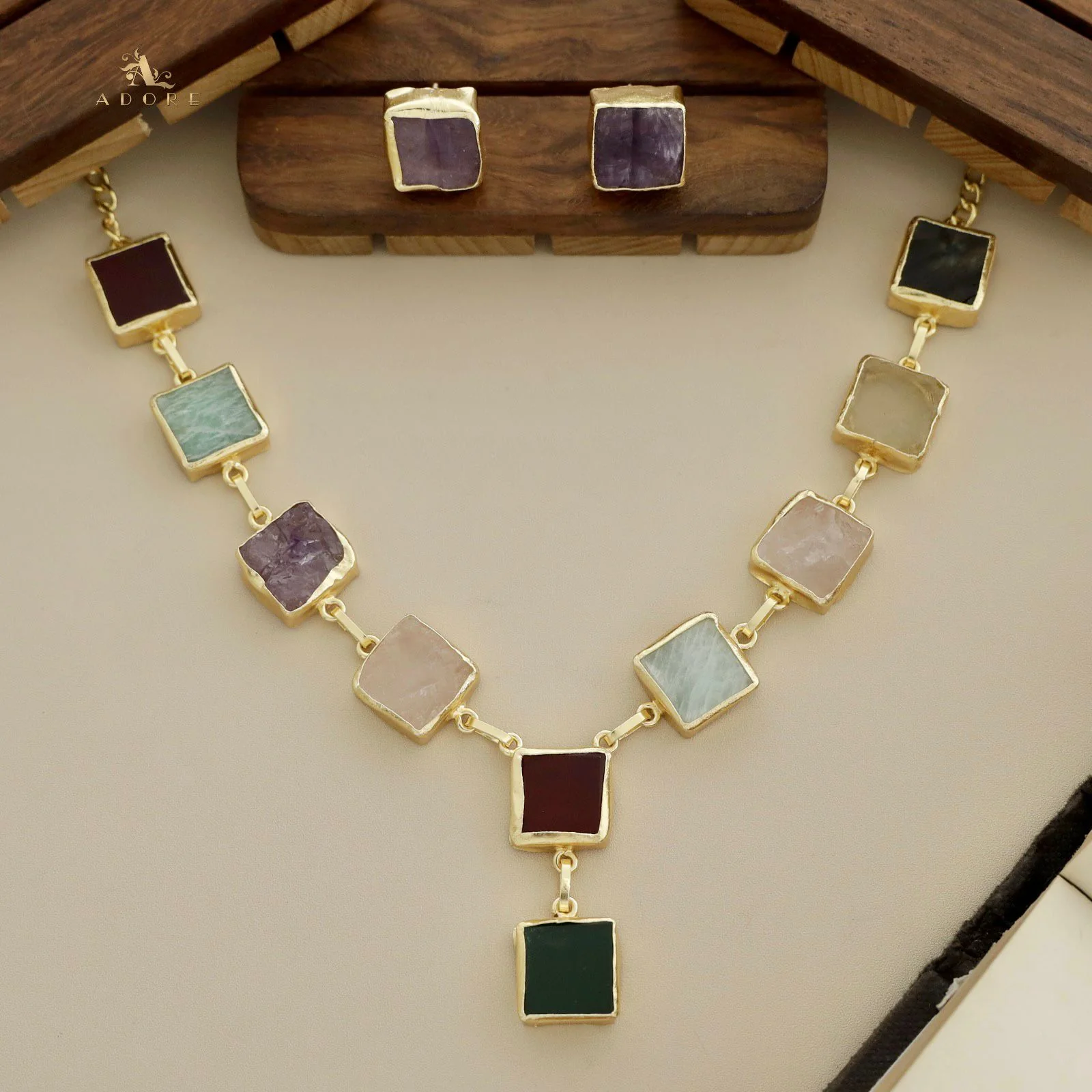 Velora Square Raw Stone Neckpiece With Stud - Image 6