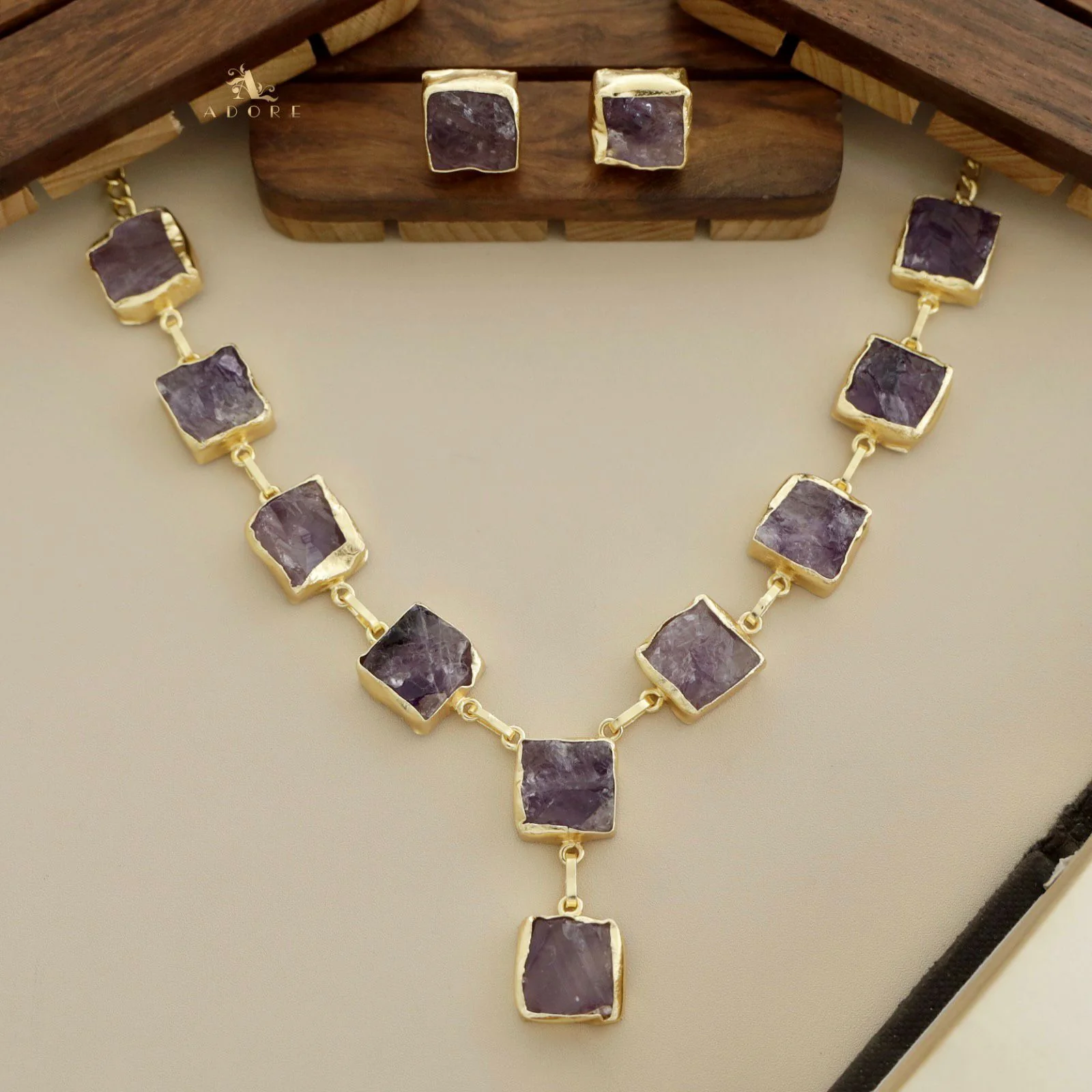 Velora Square Raw Stone Neckpiece With Stud - Image 7
