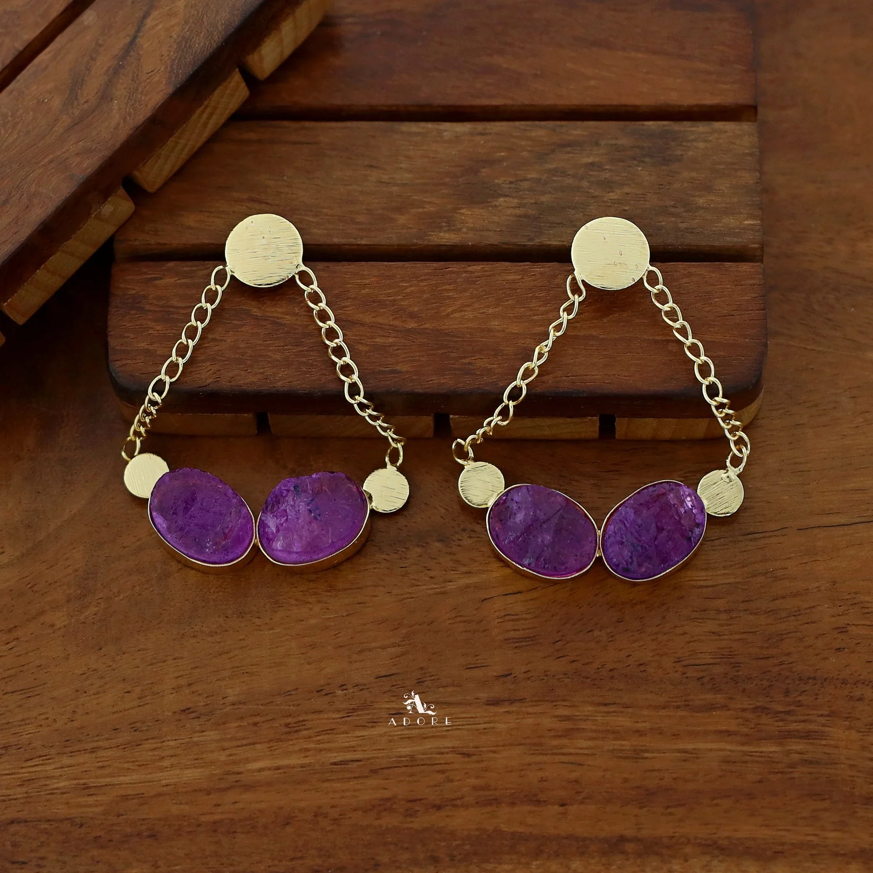 Venus Golden Pair Dyed Stone Earring - Image 10