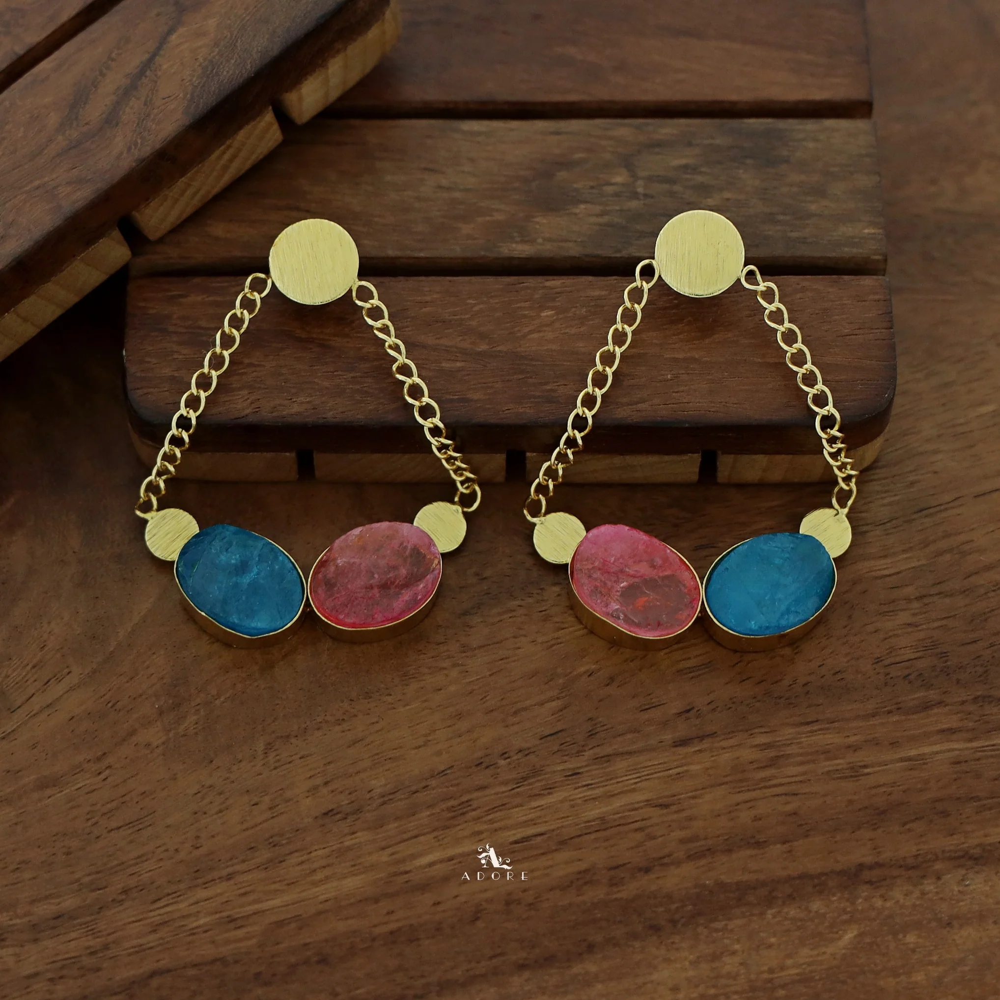 Venus Golden Pair Dyed Stone Earring - Image 2
