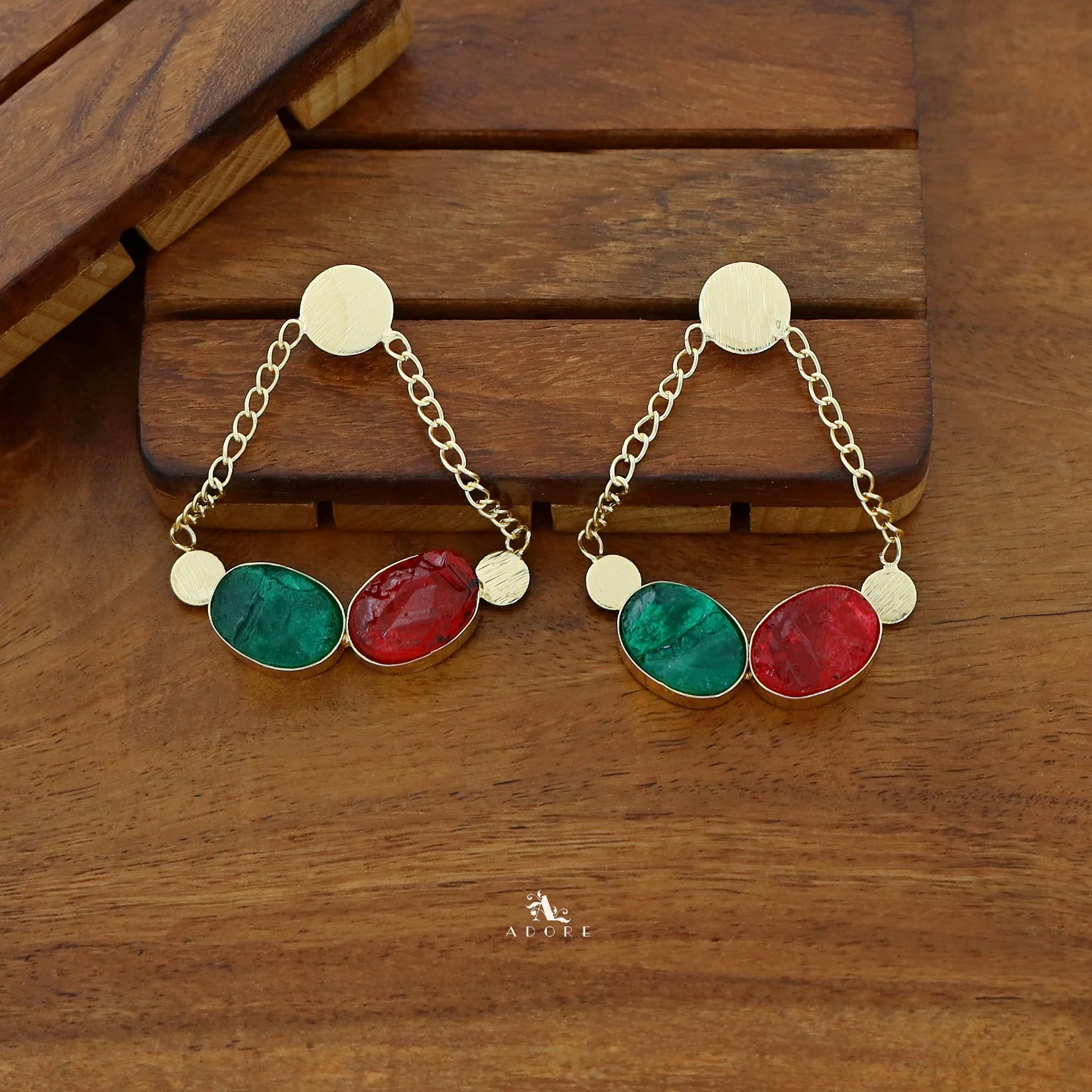 Venus Golden Pair Dyed Stone Earring - Image 3