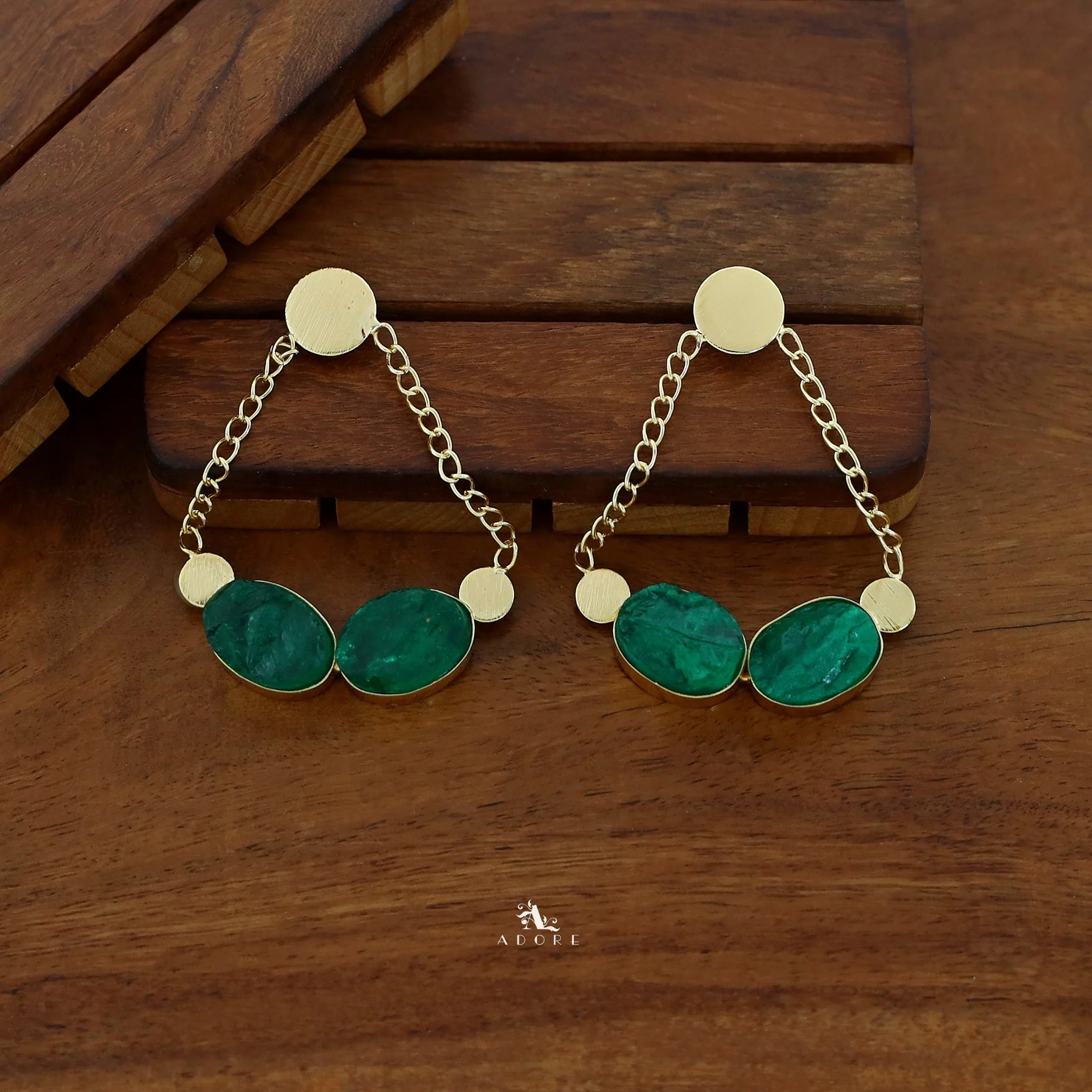 Venus Golden Pair Dyed Stone Earring - Image 4