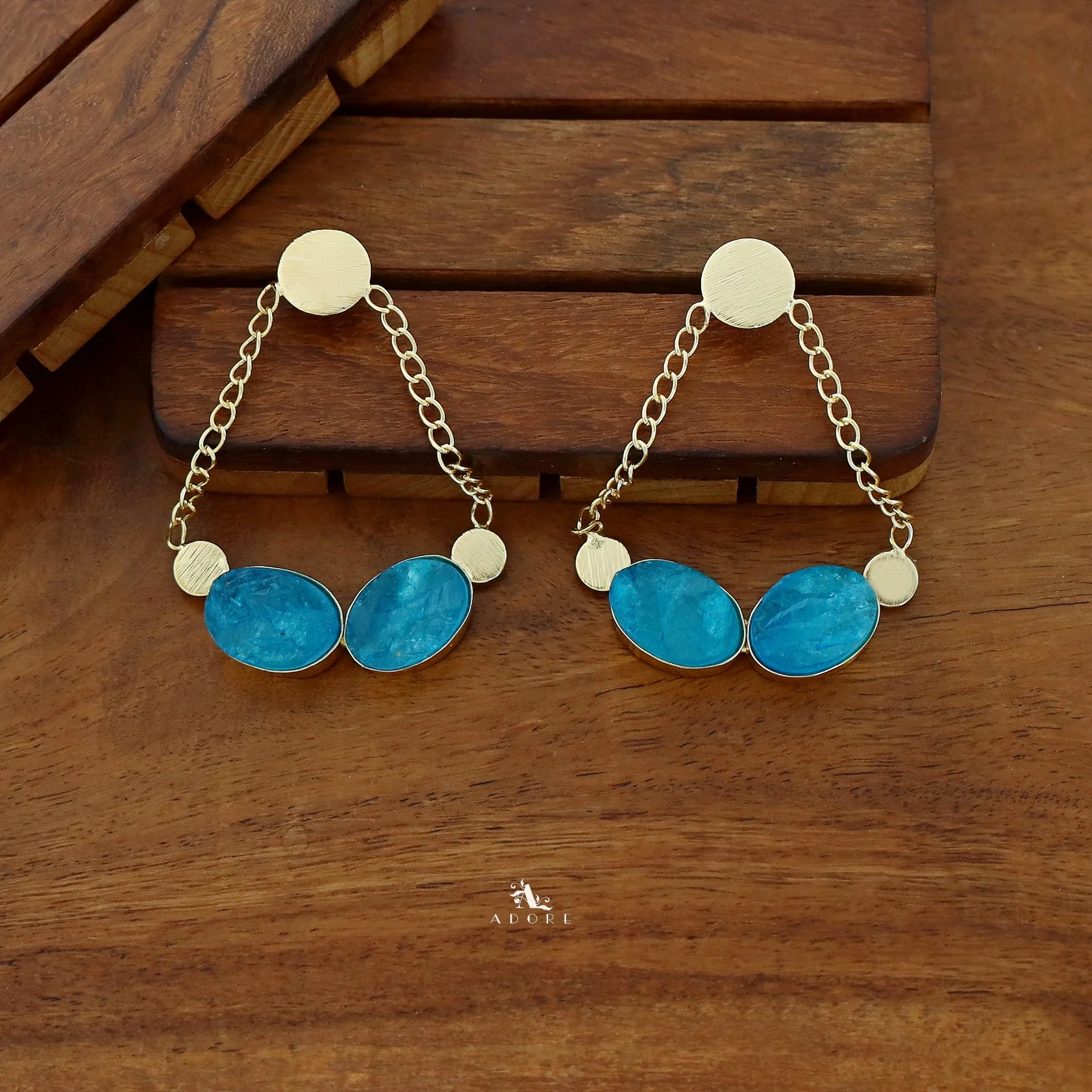Venus Golden Pair Dyed Stone Earring - Image 5