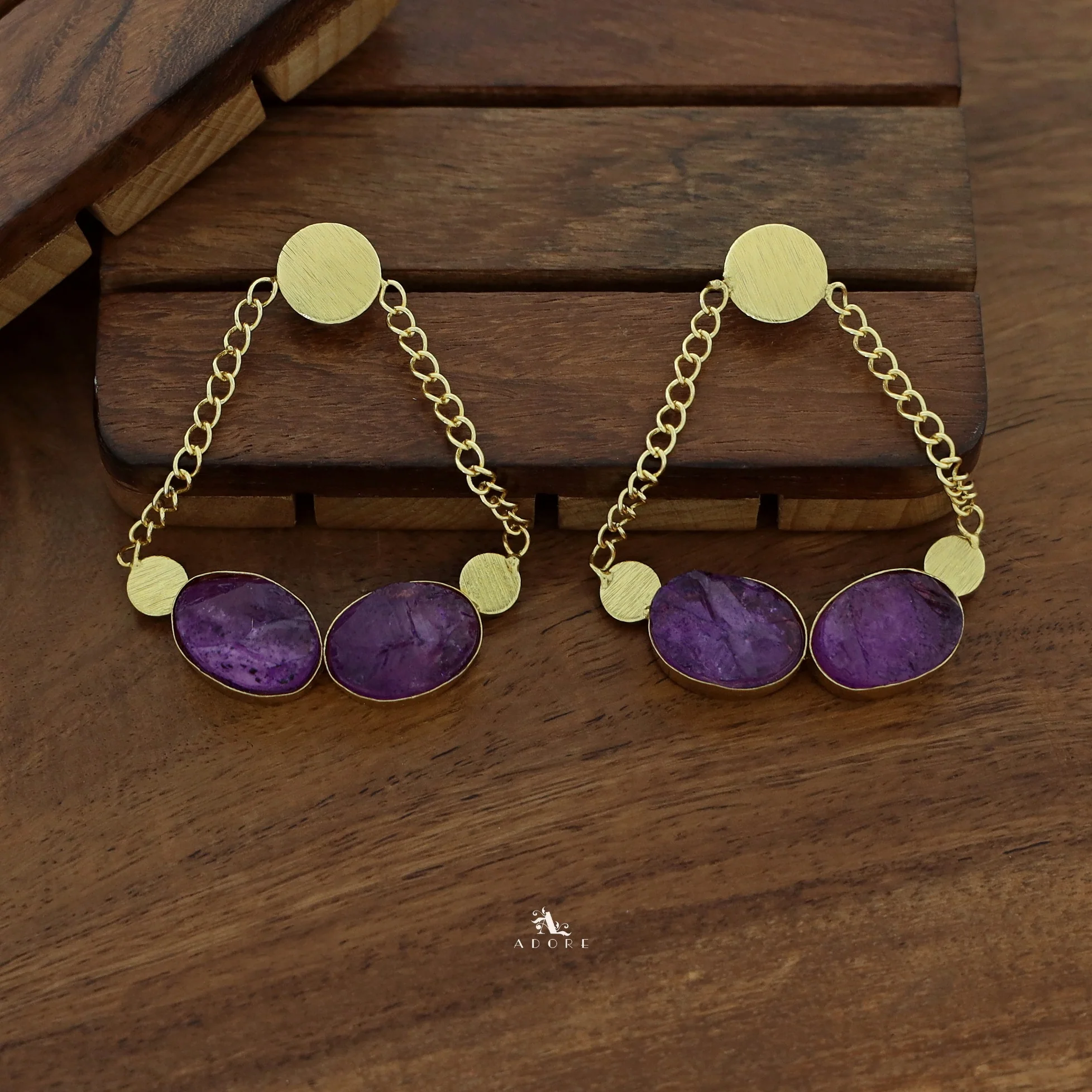 Venus Golden Pair Dyed Stone Earring - Image 7