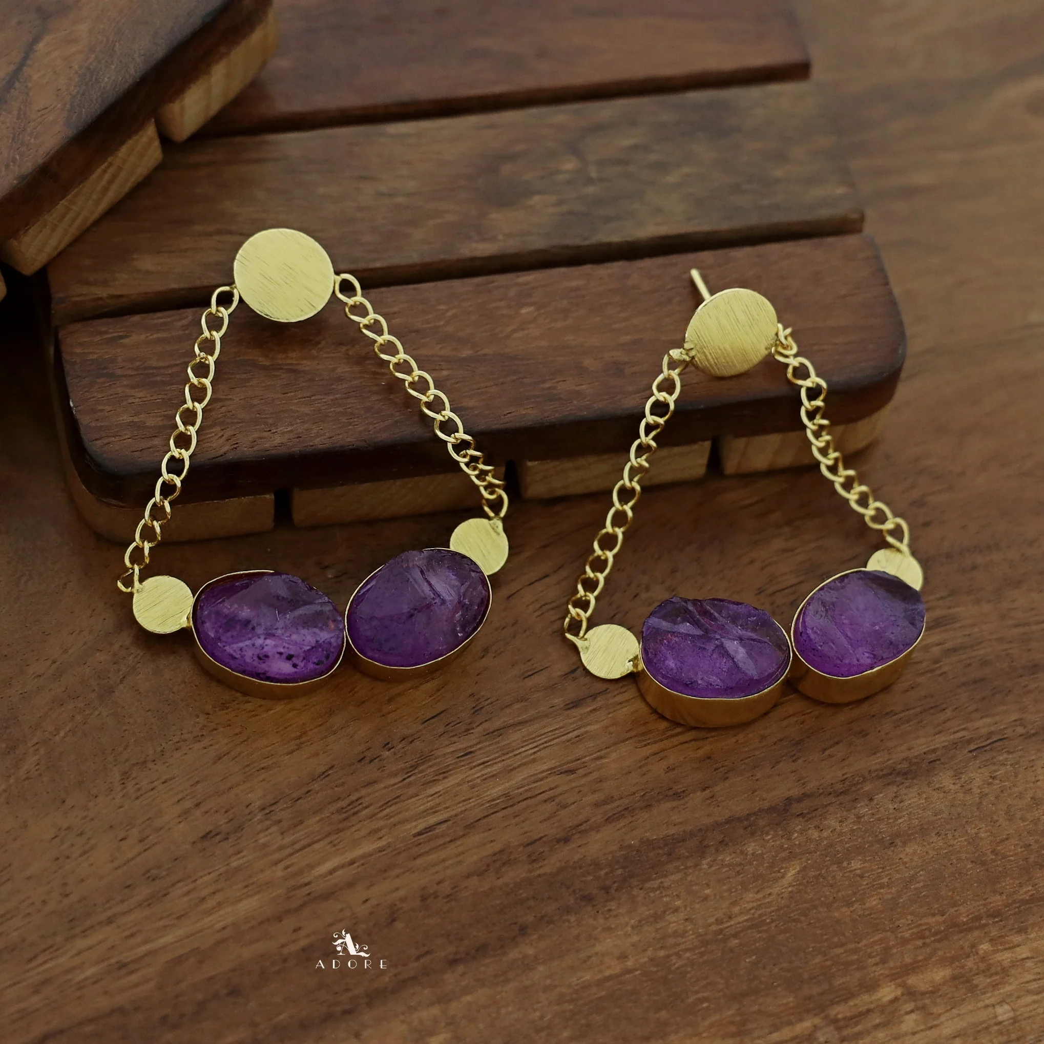 Venus Golden Pair Dyed Stone Earring - Image 9