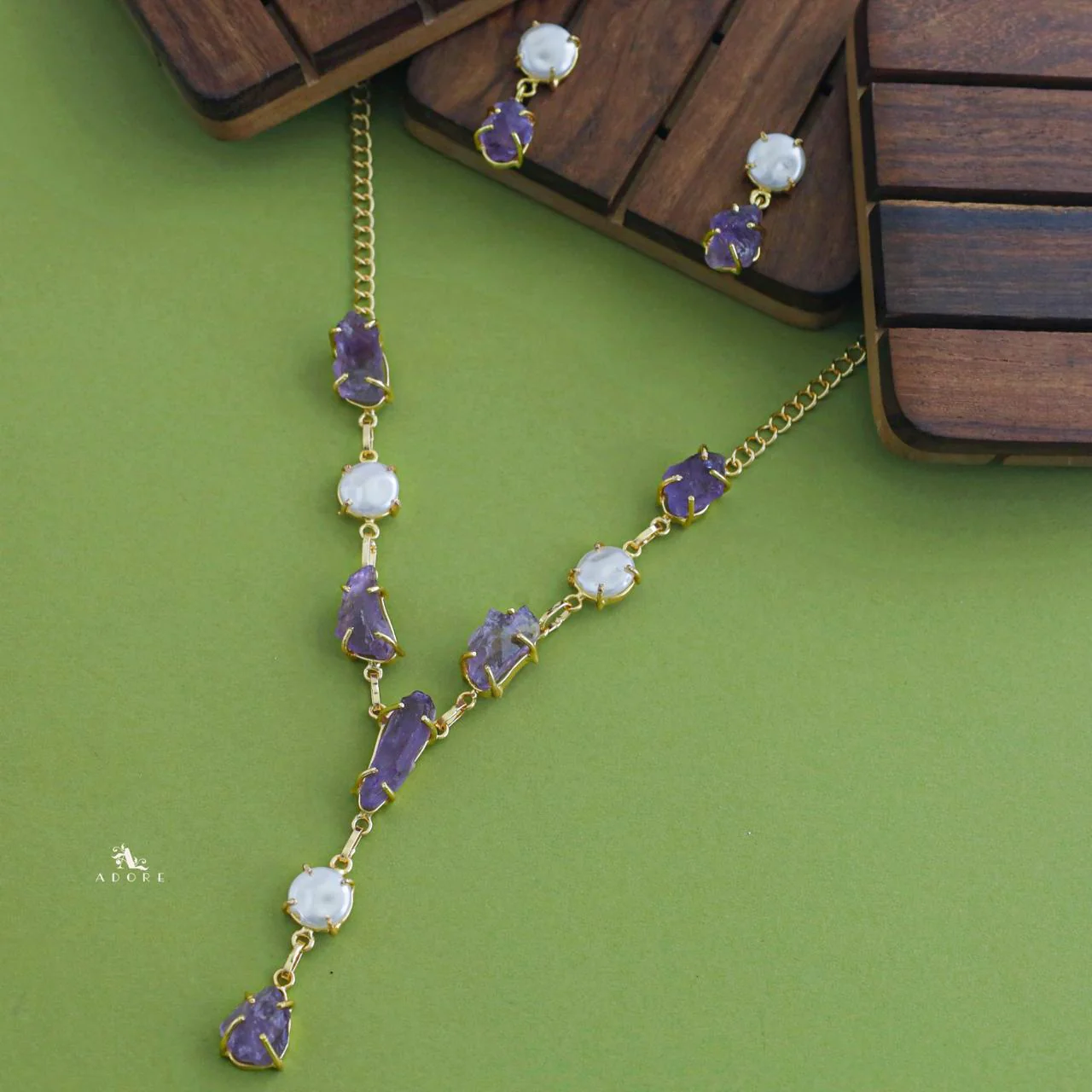 Versatile Baroque + Raw Stone Neckpiece With Earring - Image 2