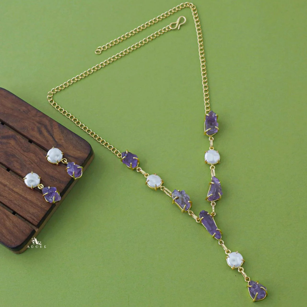 Versatile Baroque + Raw Stone Neckpiece With Earring - Image 3