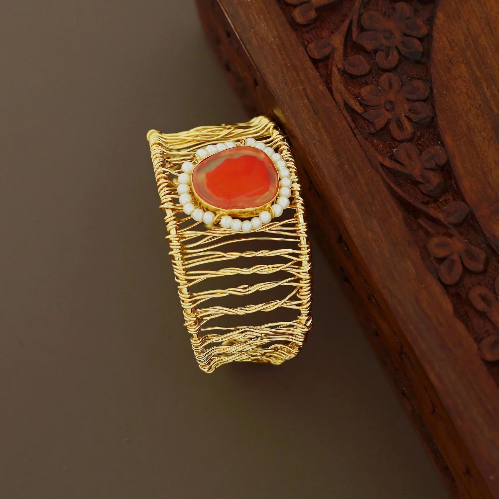 Versha Golden Wired Agate Pearl Bangle - Image 14