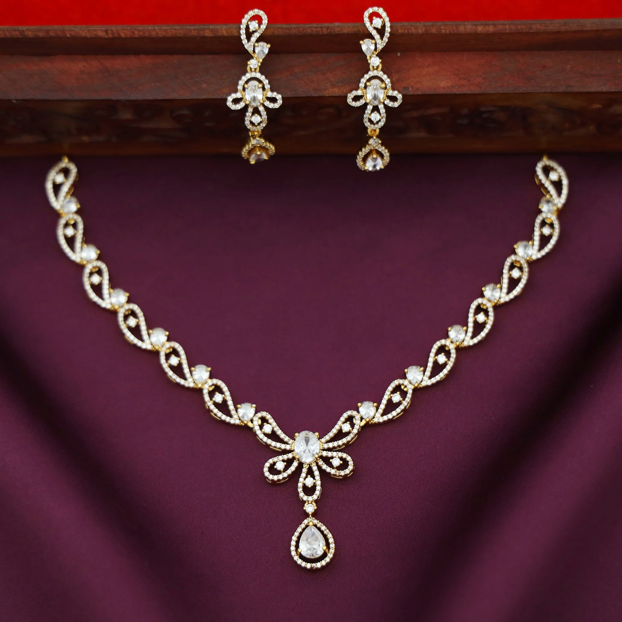 Viha AD Stone Short Neckpiece With Earring - Image 2