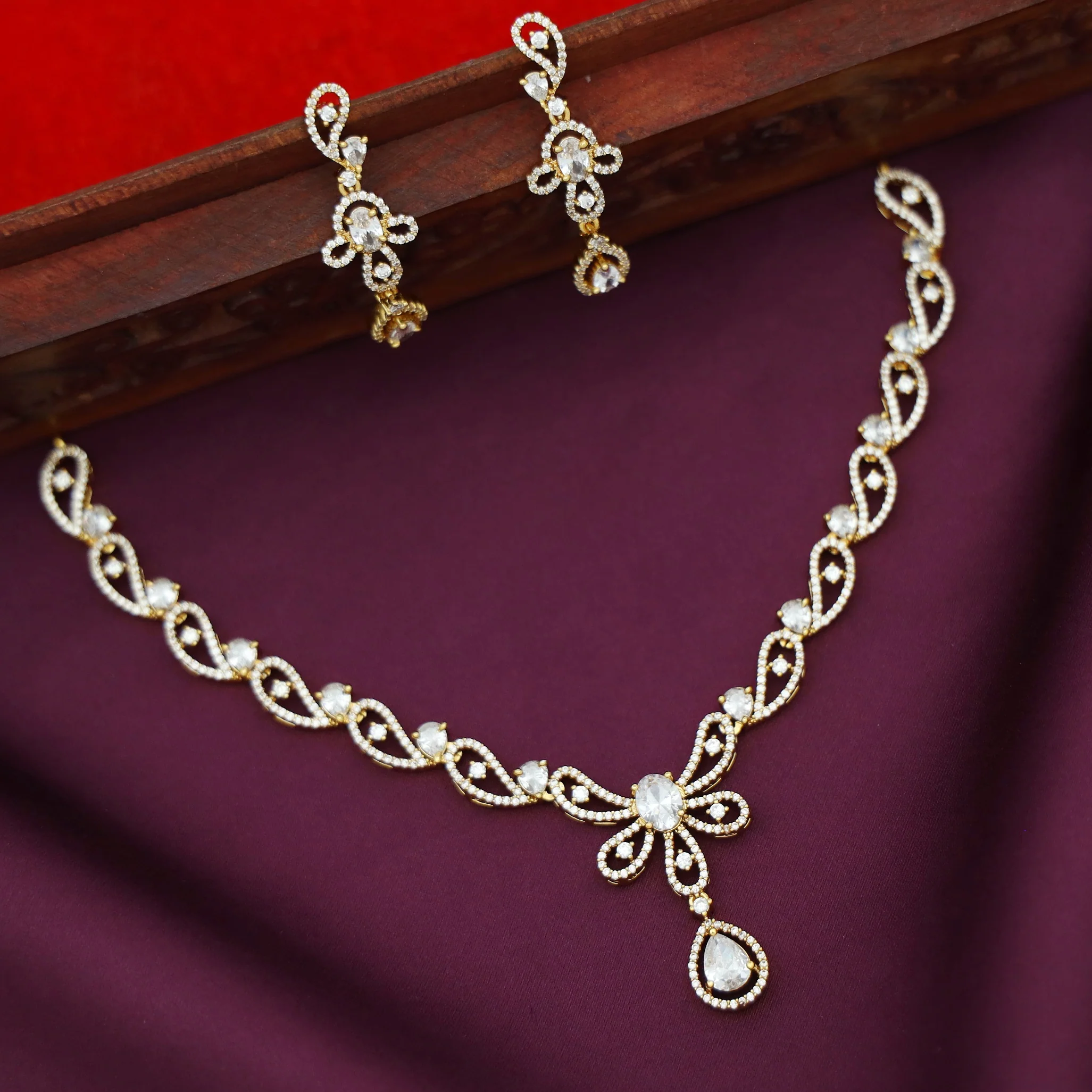 Viha AD Stone Short Neckpiece With Earring - Image 3