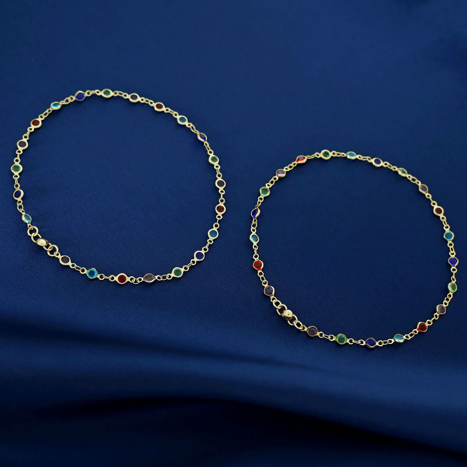Vihana Golden Multicolour Circle Anklet - Image 3