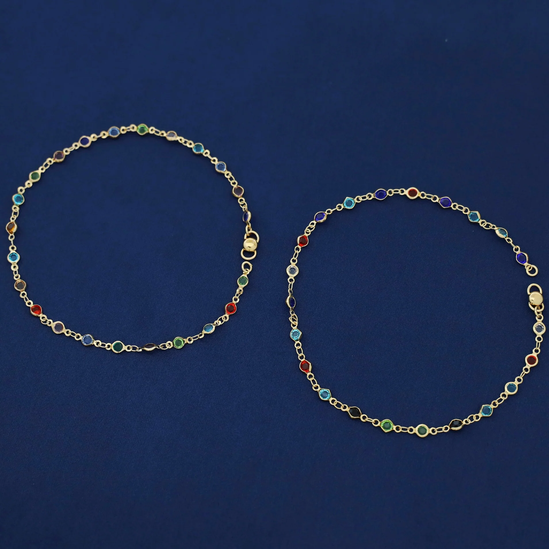 Vihana Golden Multicolour Circle Anklet - Image 6