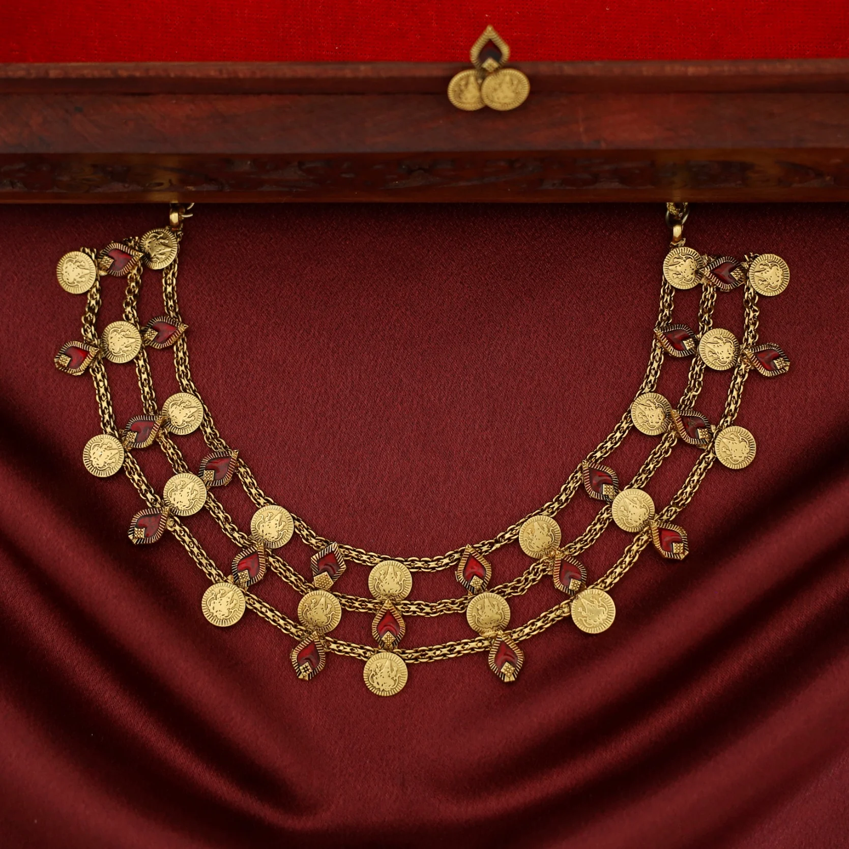 Viransha 3 Layer Kashi Palakka Choker With Earring - Image 4