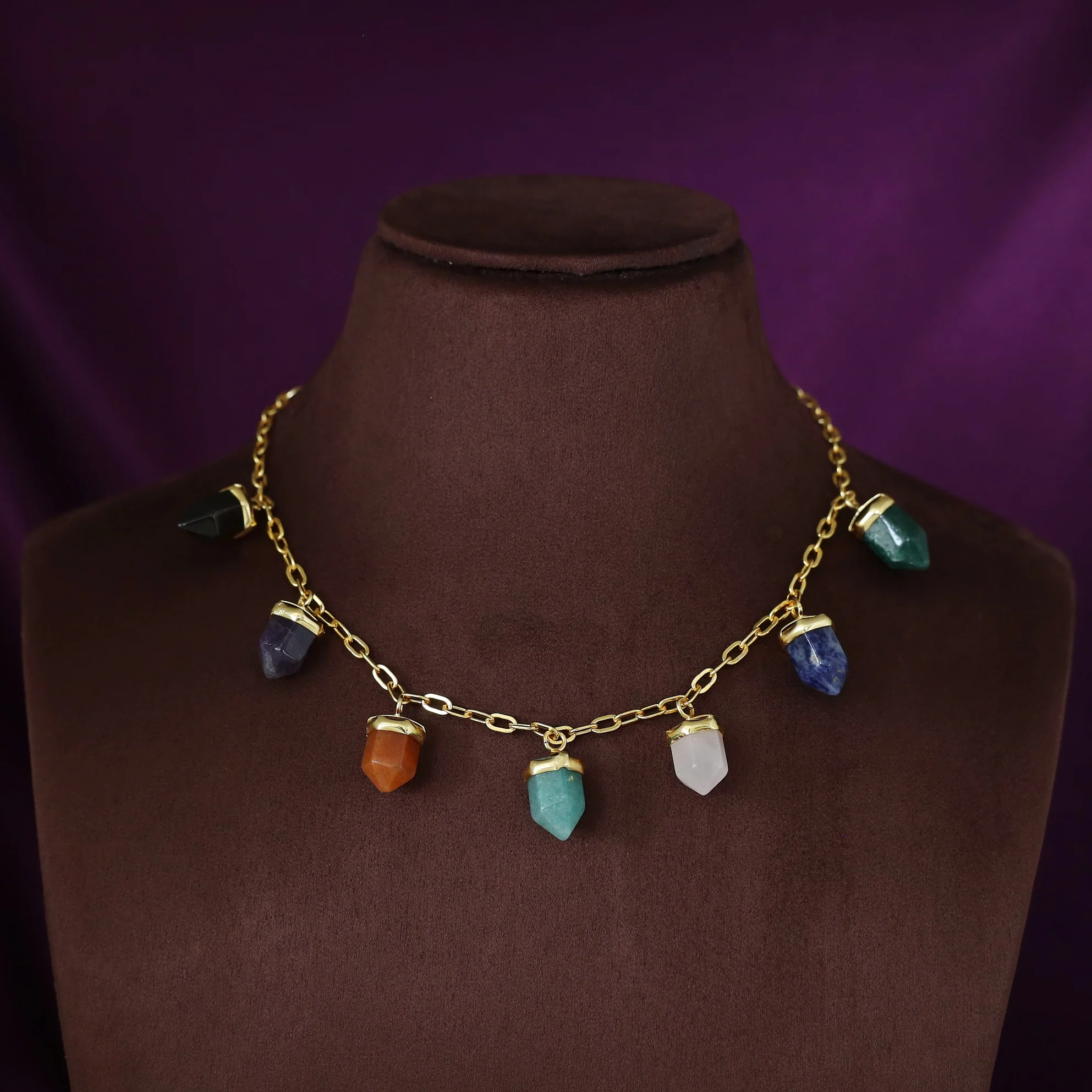Visha Golden Chainy Mini Pencil Gemstone Neckpiece - Image 2
