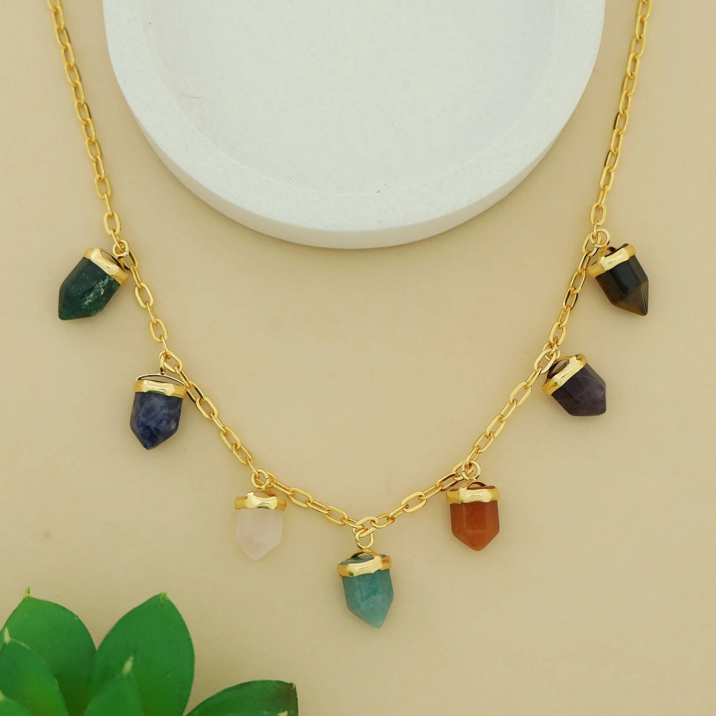 Visha Golden Chainy Mini Pencil Gemstone Neckpiece - Image 3