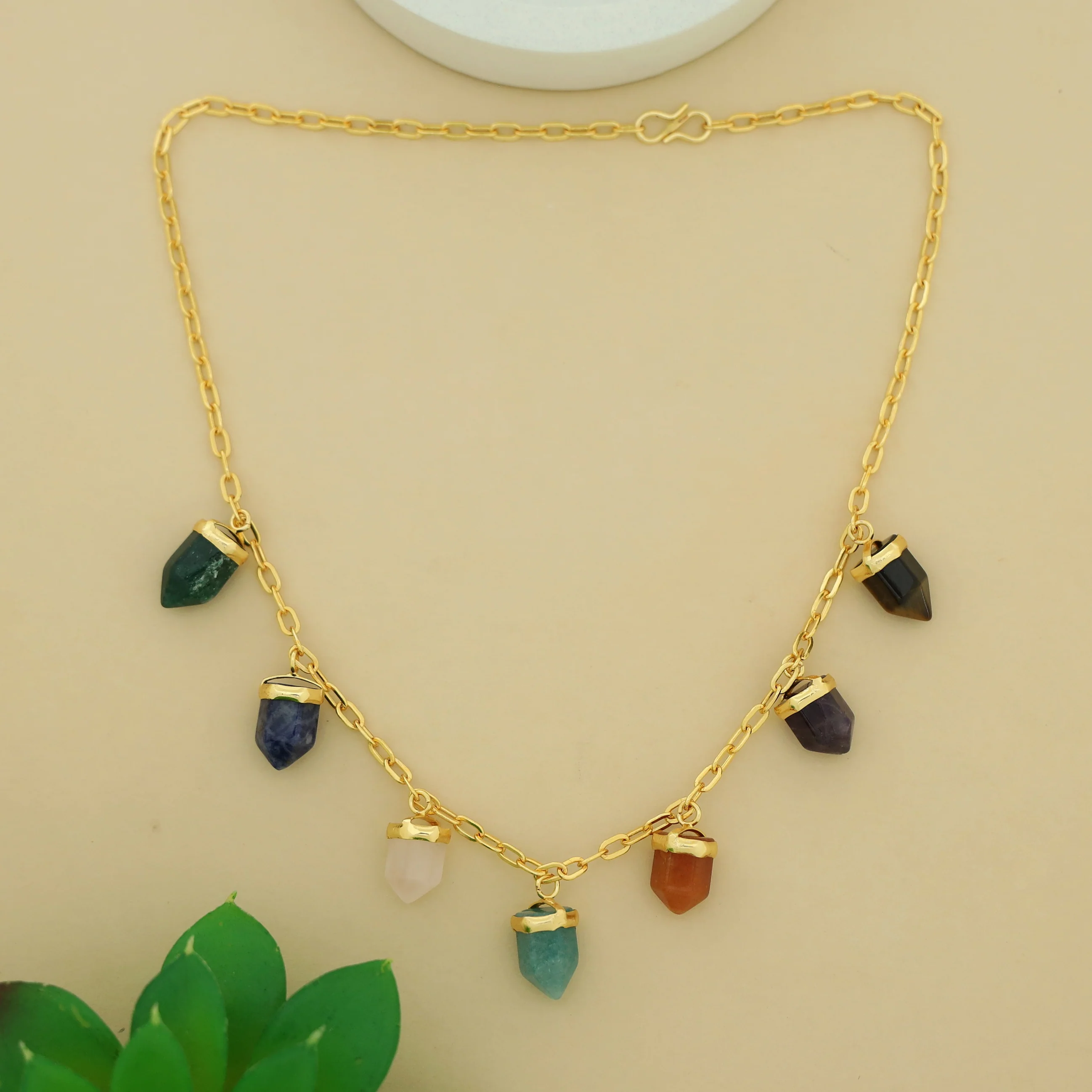 Visha Golden Chainy Mini Pencil Gemstone Neckpiece - Image 4