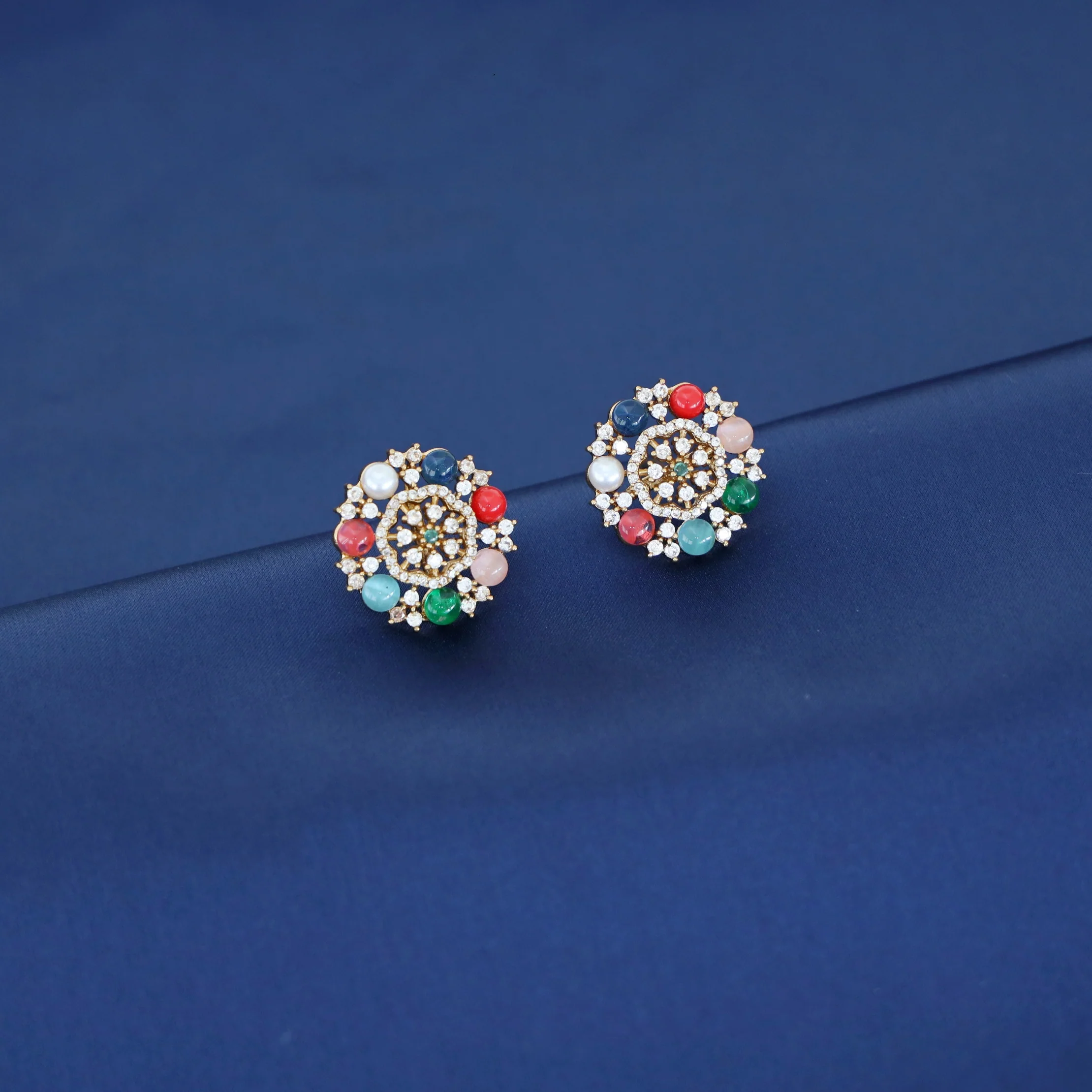 Vithika  AD Stone Flower Stud - Image 2