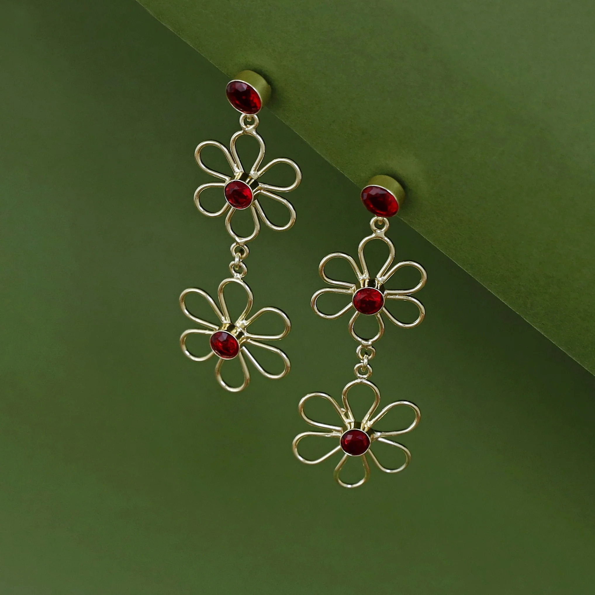 Vivienne Dual Floral Glossy Stone Earring - Image 11