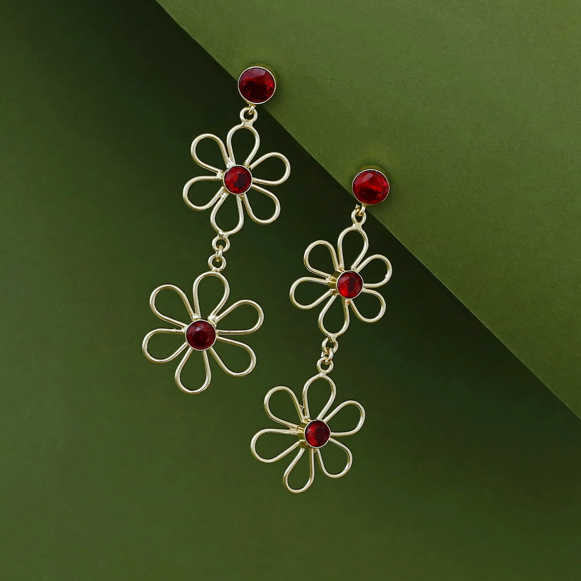 Vivienne Dual Floral Glossy Stone Earring - Image 12