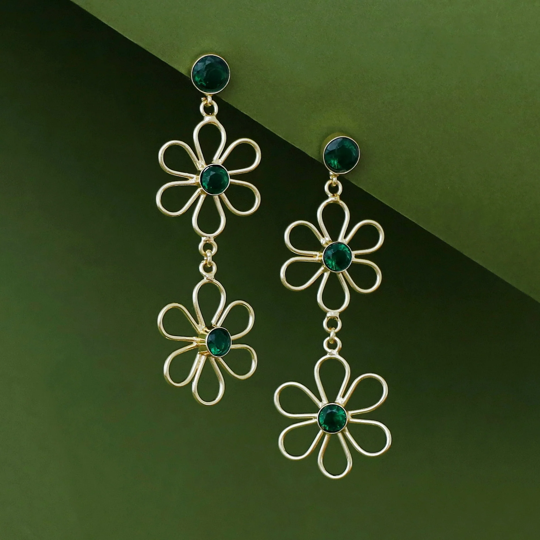 Vivienne Dual Floral Glossy Stone Earring - Image 2