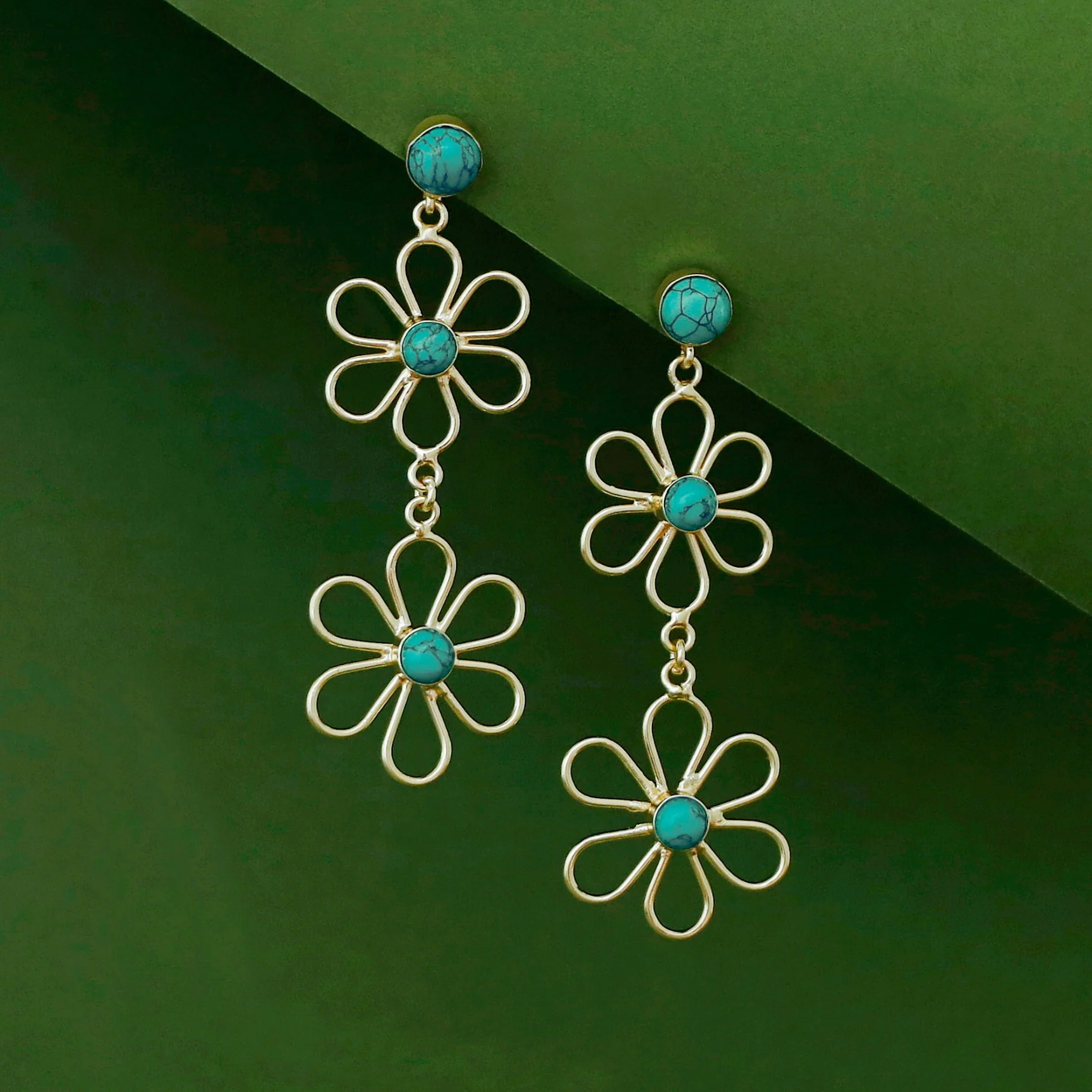 Vivienne Dual Floral Glossy Stone Earring - Image 4