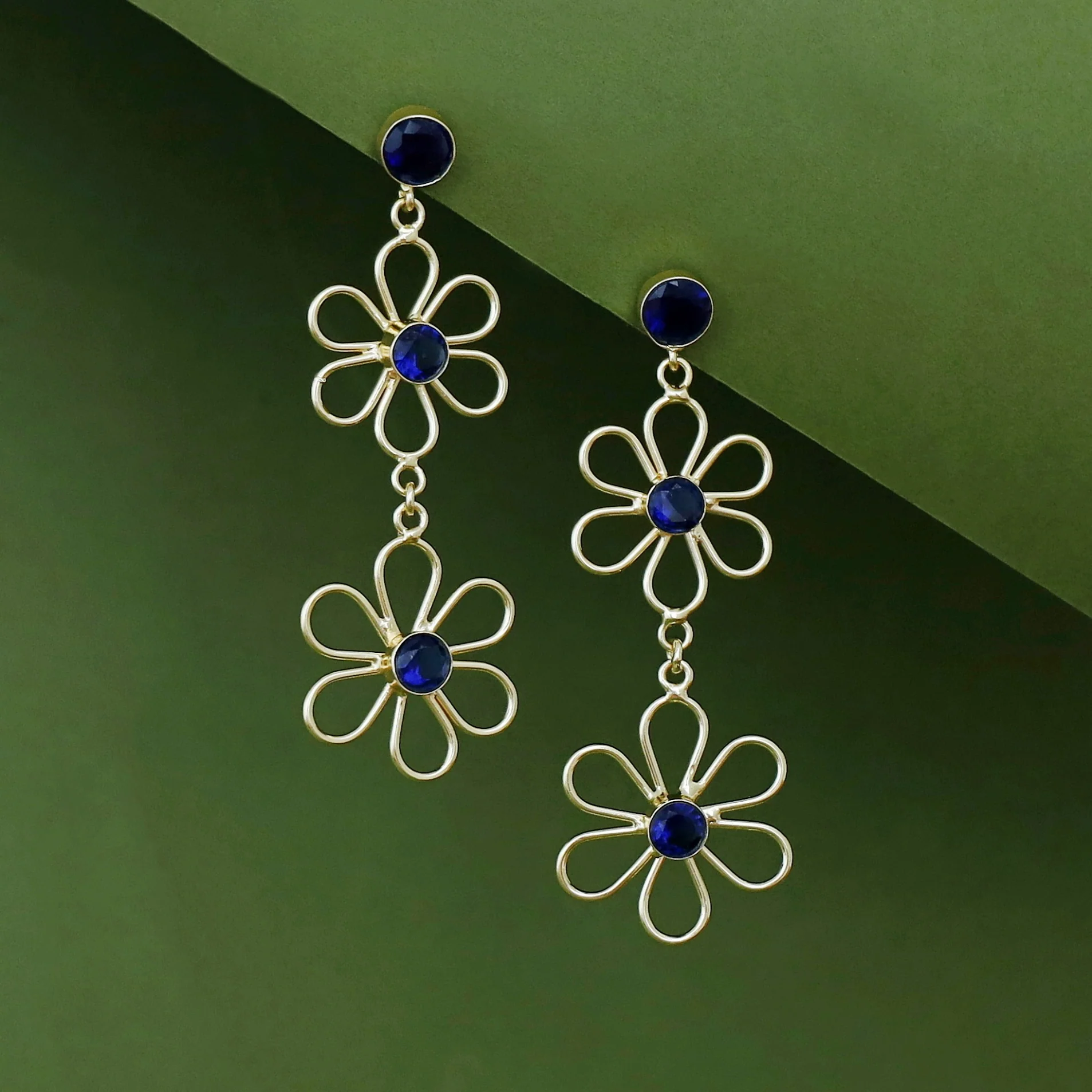 Vivienne Dual Floral Glossy Stone Earring - Image 7