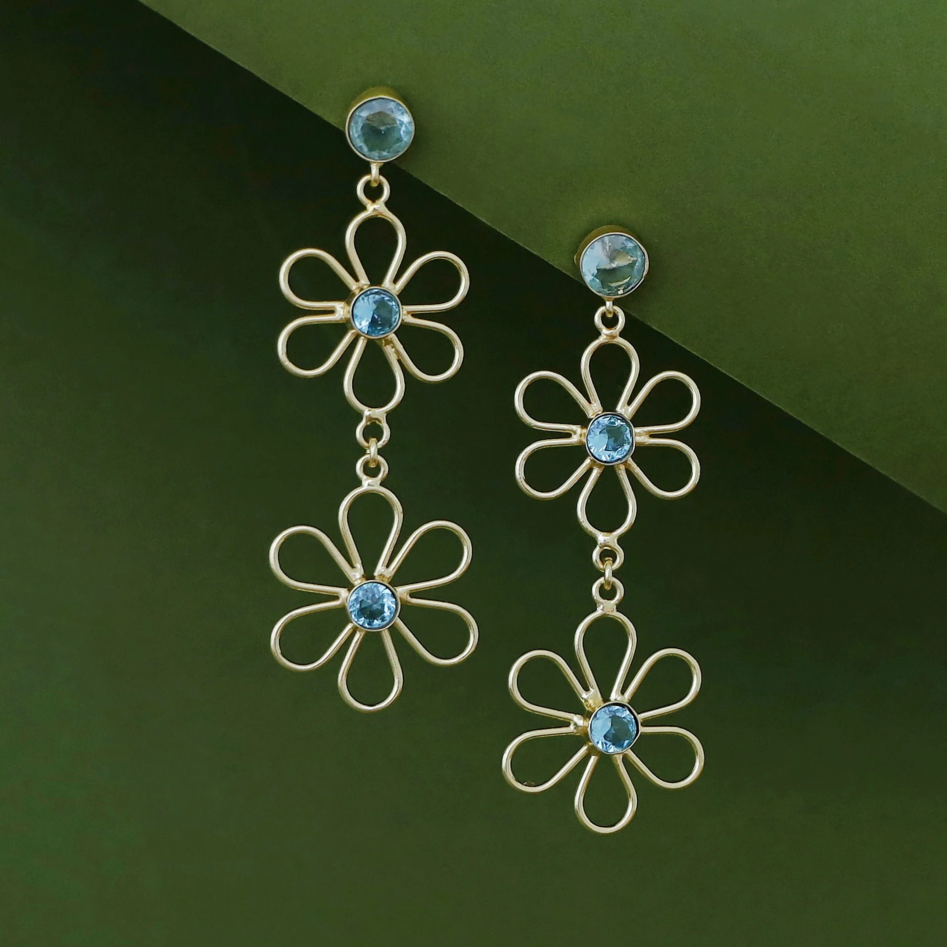 Vivienne Dual Floral Glossy Stone Earring - Image 8